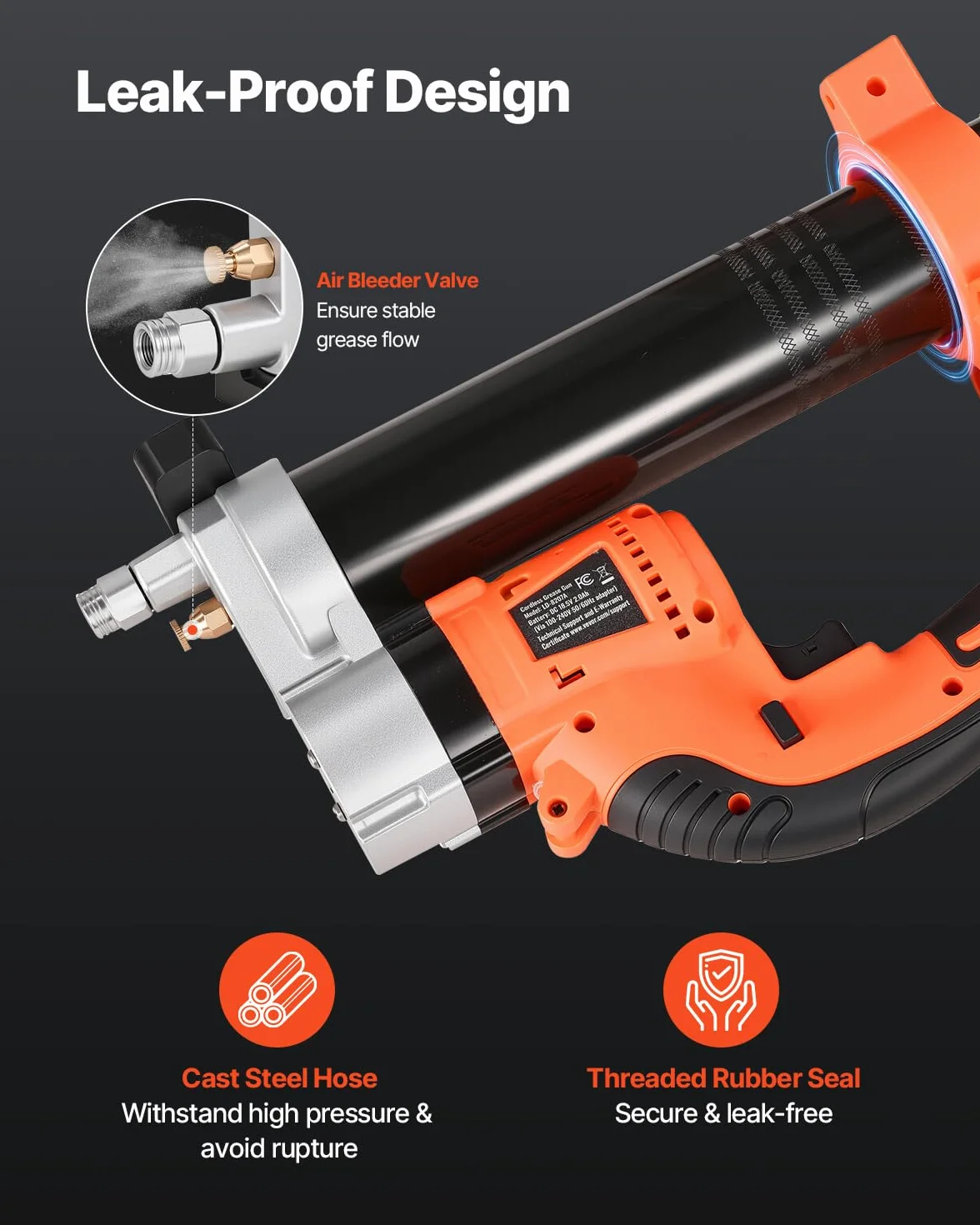 VEVOR Ingrassatore a Batteria Senza Fili, Pressione Massima di 55 MPa Ingrassatore Elettrica con Luce LED e Tubo, Batteria da 20 V e Grilletti a velocità Variabile, per Lubrificare Veicoli o Macchine
