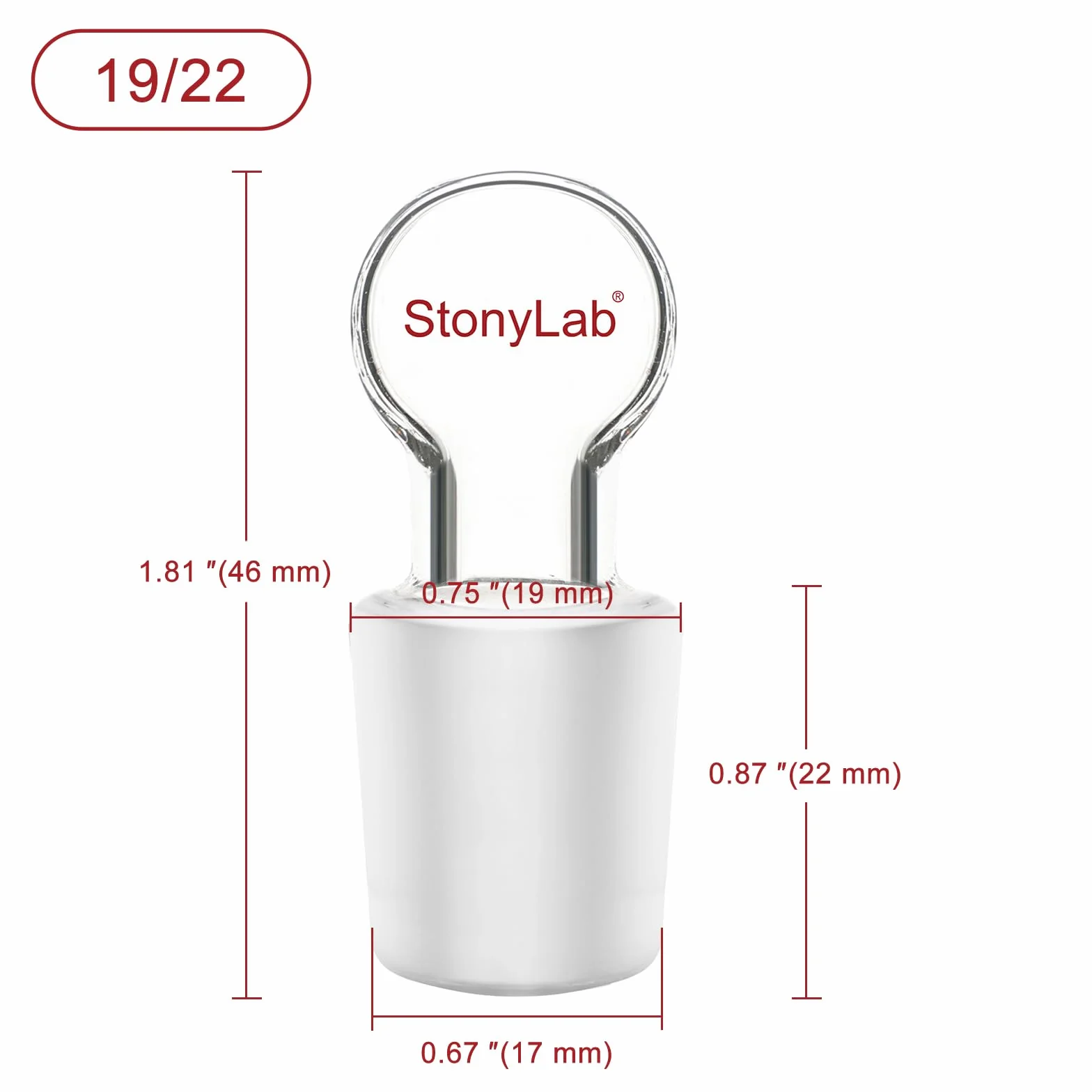 Tappo Cavo in Vetro Borosilicato Penny Head, Fondo Chiuso per Giunto Esterno 19/22, Confezione da 1