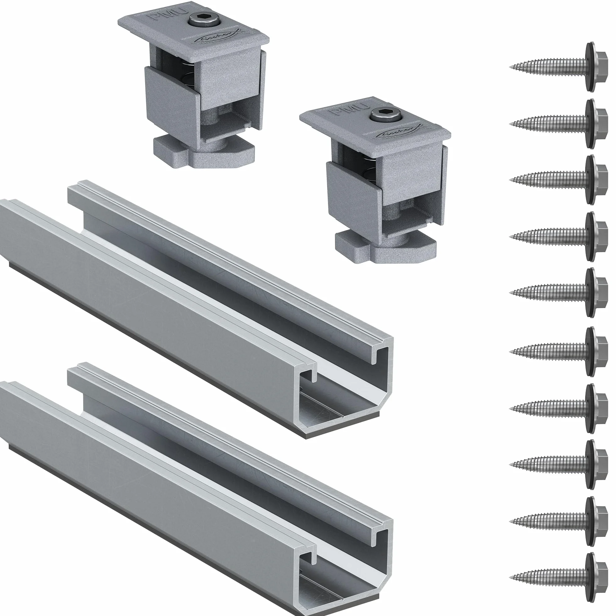 Fischer Kit Lamiera Grecata 2x Profilo Solar Metal + 10x Viti + 2x Morsetti PMU, per Fissaggio Pannelli Solari Fotovoltaici con Orientamento Orizzontale, 571965
