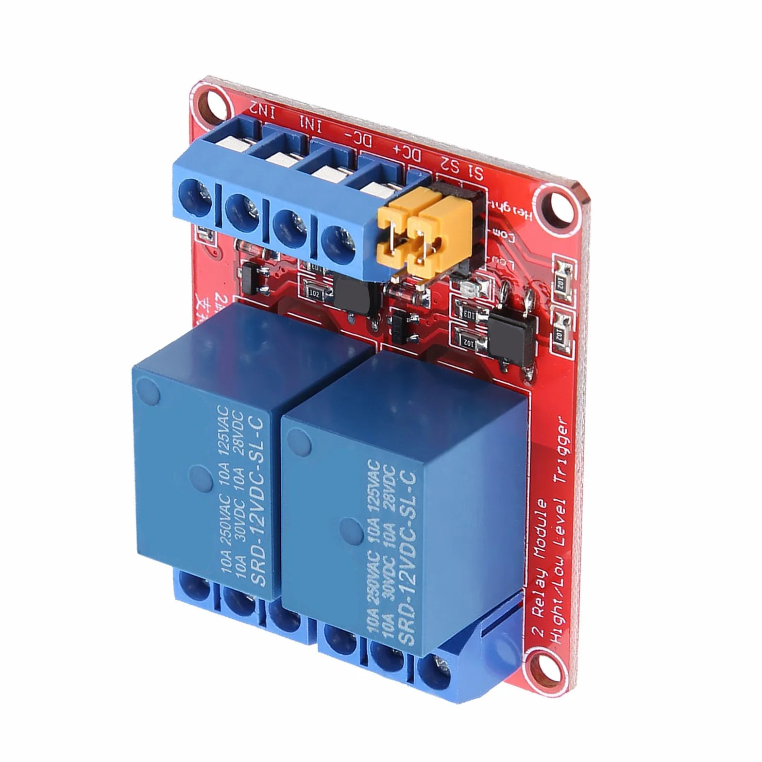 Modulo Relè con Accoppiatore Ottico, 2 Canali, 5V, Scheda di Espansione con Isolamento Ottico, Alto e Basso Livello di Attivazione, 12V