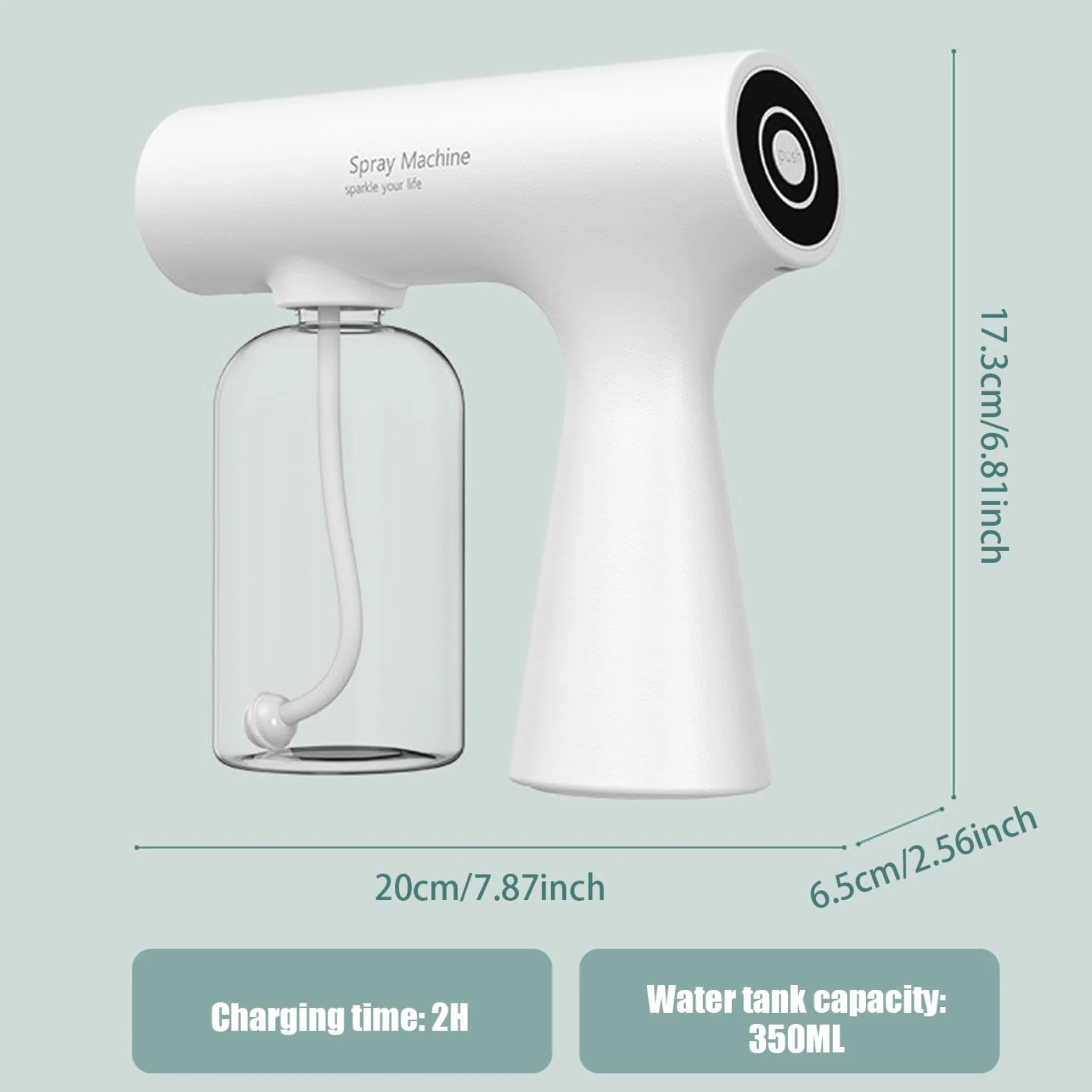 Spruzzatore per atomizzatore con luce blu, nechger da 350 ml di disinfezione da 350 ml, macchina da fogger regolabile a 2 modalità, spruzzatore elettrostatico ricaricabile per cucina, bagno, nego