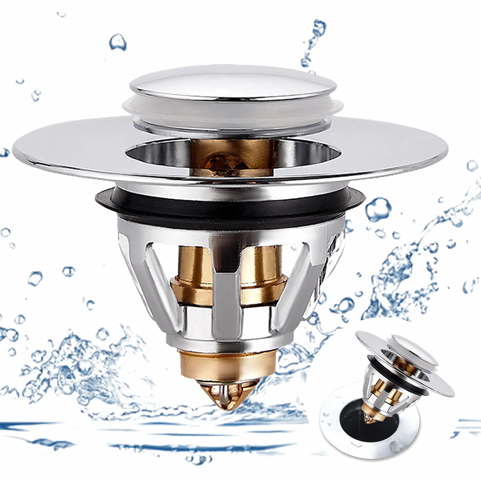 Tappo Lavandino Bagno Universale Piletta Click Clack Ottone Argento