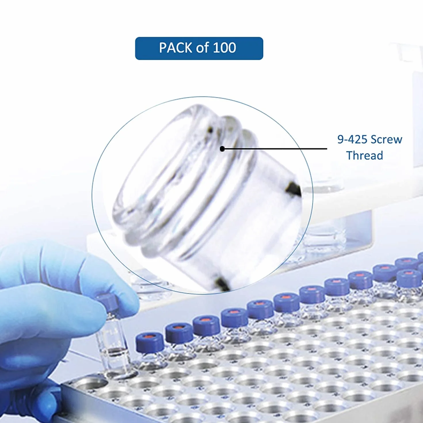 ALWSCI Fiale HPLC 2 ml Vetro Ambra 9-425 Tappo a Vite Blu Setti PTFE Silicone 100 pz