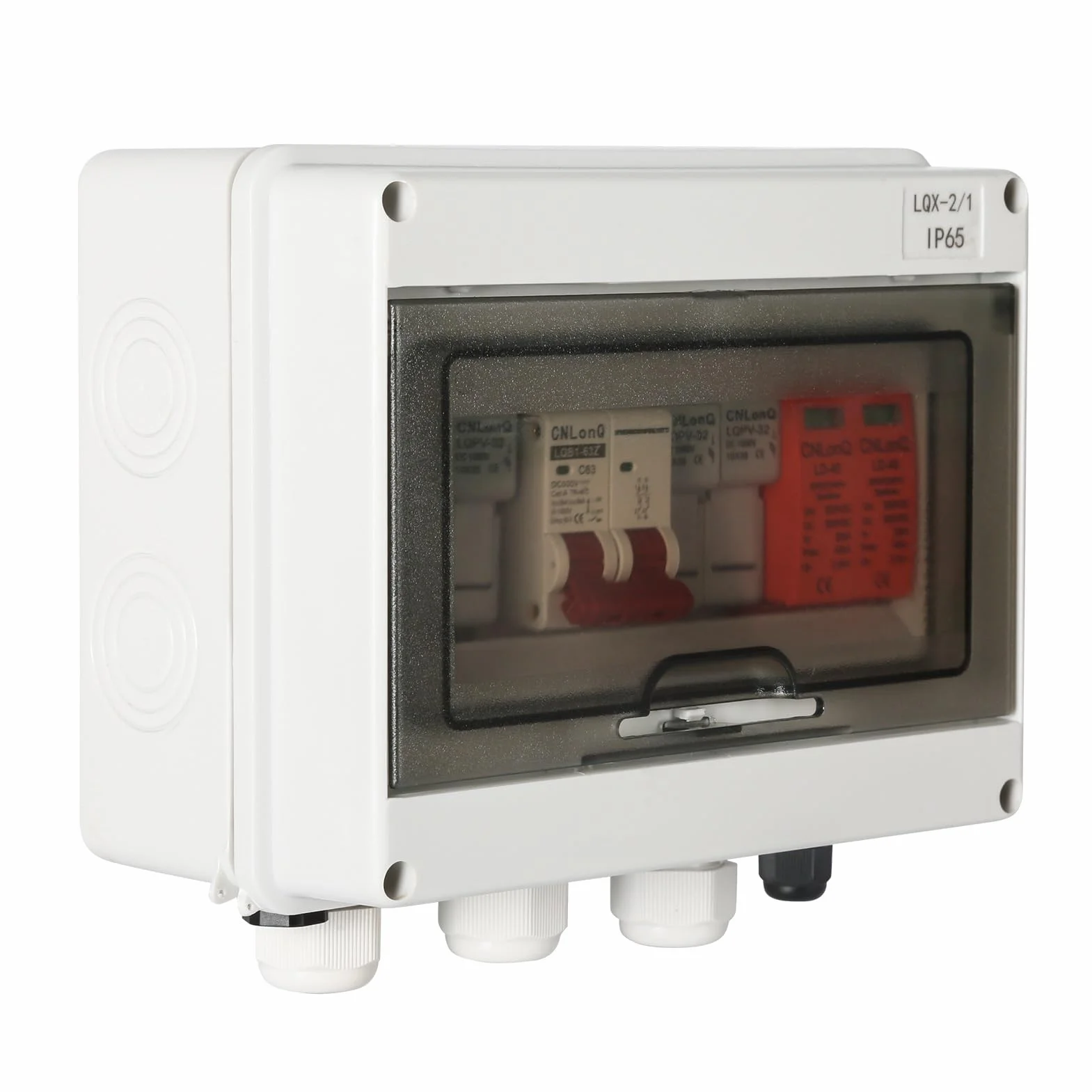 Jadeshay Scatola Combinatrice Fotovoltaica,DC500V 2Stringhe Solar PV Combiner Box con 63A Interruttore Magnetotermico Automatico 40KA Dispositivo Scaricatore e 30A Fusibili per Pannelli Solari Sistema