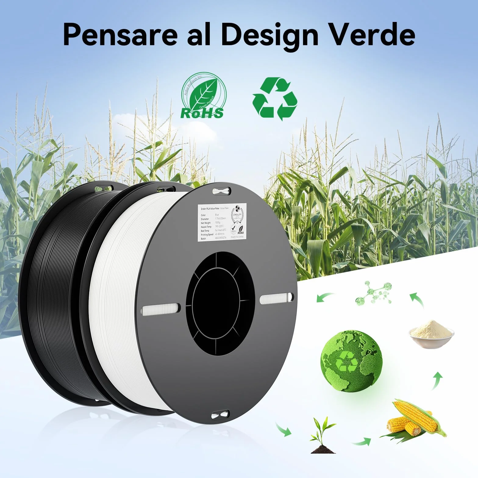 Creality Ender PLA Filamento 1,75 mm 2 kg Dimensionale +/- 0,03 mm per Stampante 3D Nero