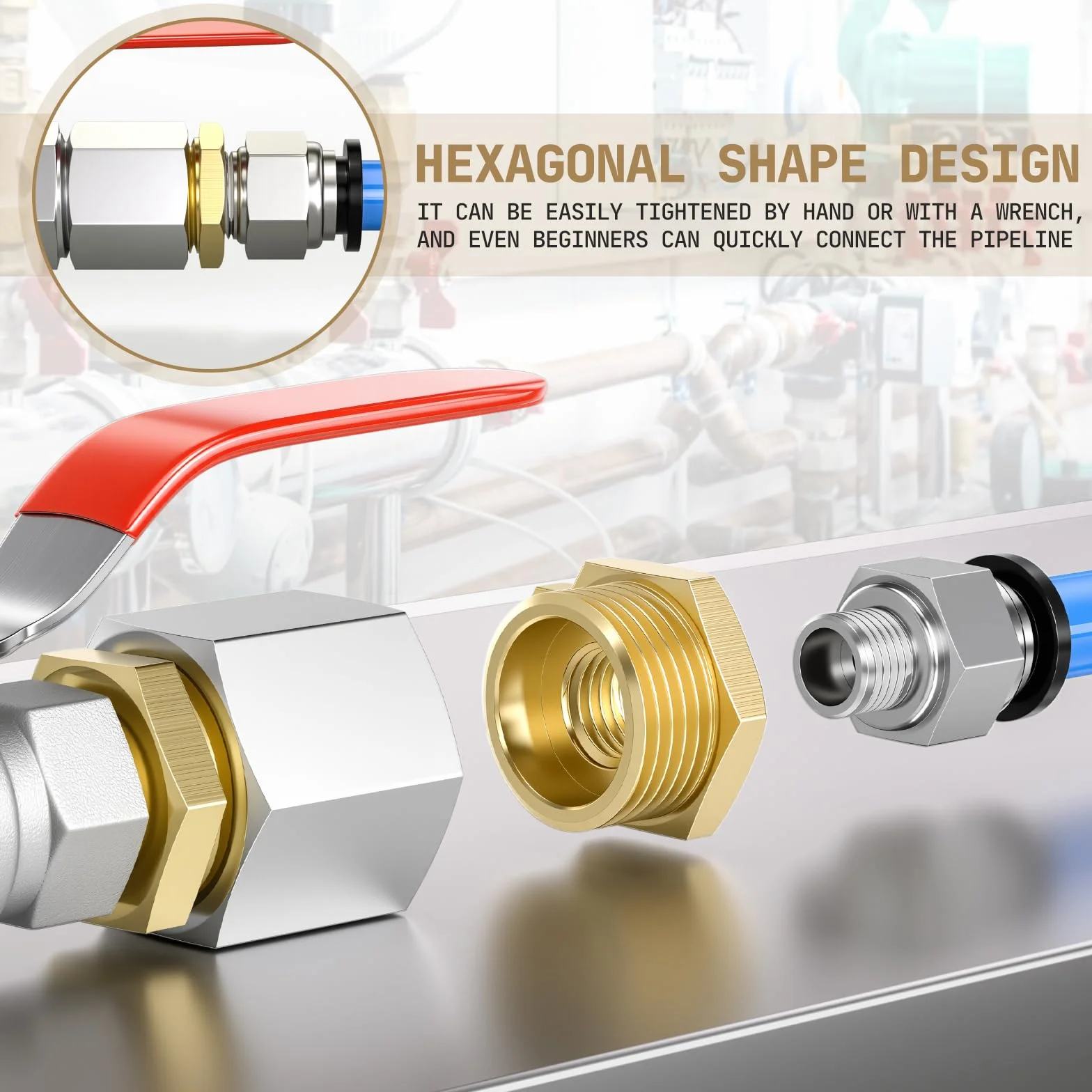 Bwintech Reduktor Boczek Hexagonalny 1/4" Żeński 1/2" Męski BSP Mosiądz