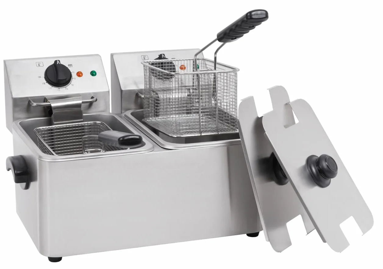 METRO Professional Friggitrice elettrica GDF3024, doppio cestello, 2x 4 L, 2x 2500 W, riscaldamento rapido, pannello comandi estraibile, termostato di sicurezza, zona fredda, piedini antiscivolo