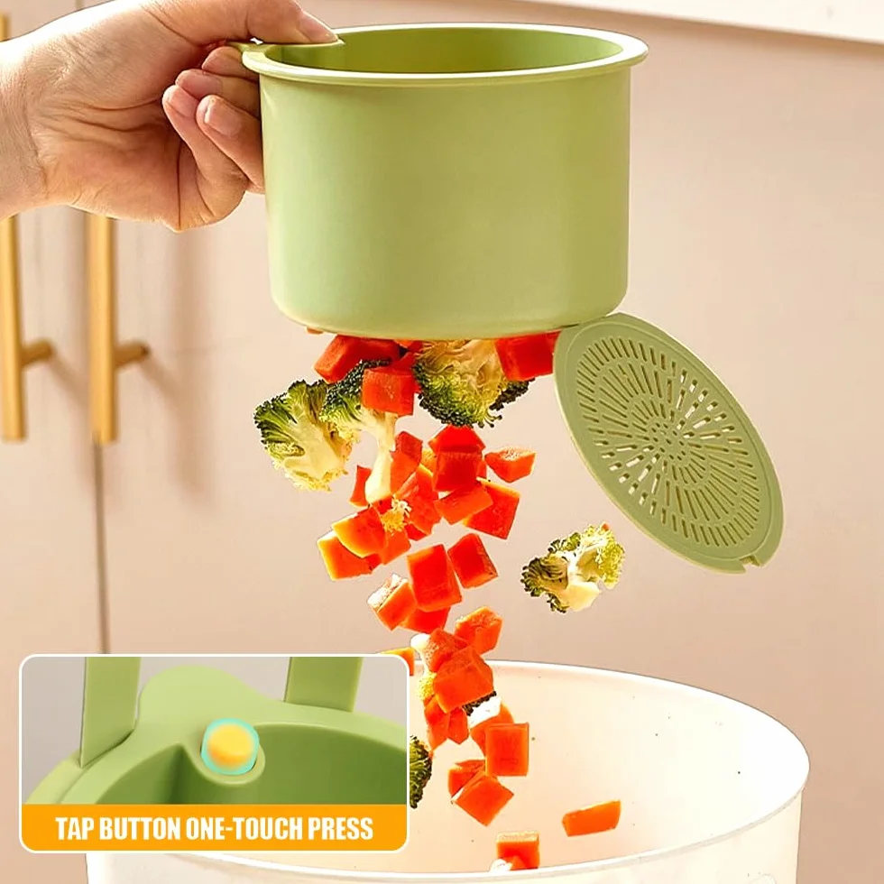 Cestino di scarico per lavello da Appendere, Cestello Filtro per Lavello Cucina, Cestino filtro rimovibile per lavare e scolare, Colino in Plastica Rubinetto con Pulsante a Scatto (Verde)