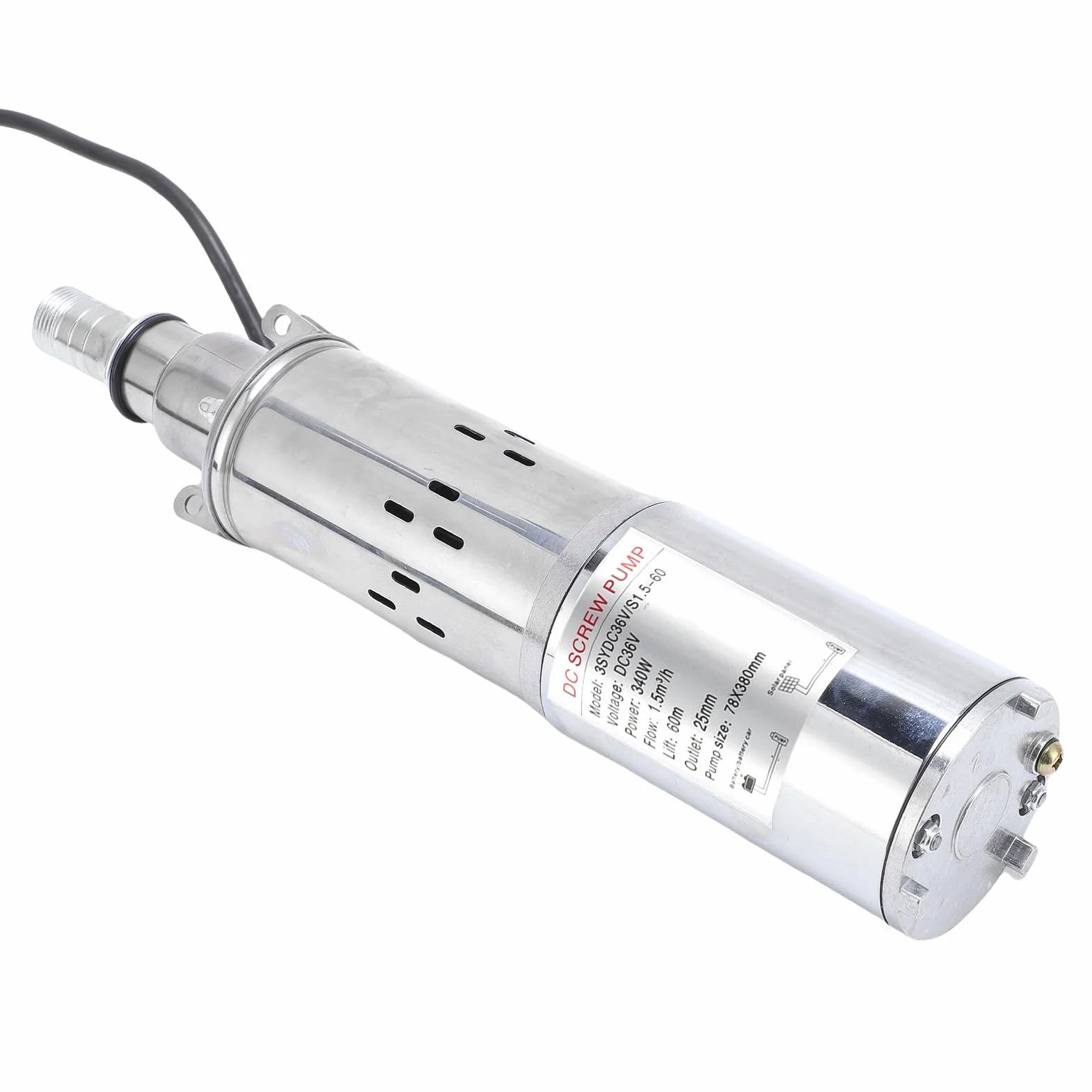 Pompa Solare per Pozzi Profondi da 340 W, Sommergibile 36 V CC, Prevalenza Massima 60 M, Portata 6,6 GPM, Kit Pompa Acqua Solare in Acciaio Inossidabile con Controller per Irrigazione Agricola