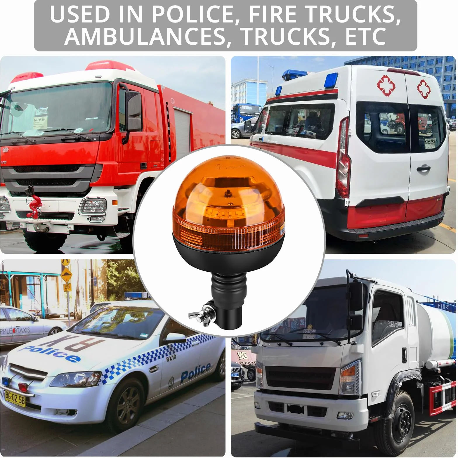 Justech 2 Pezzi Luce Lampeggiante Stroboscopica 24LED 12V 24V Impermeabile con 3 Modalità Illuminazione Luce Rotante Flash Arancione con Sede Flessibile del Palo DIN per Rimorchio Trattore Camion