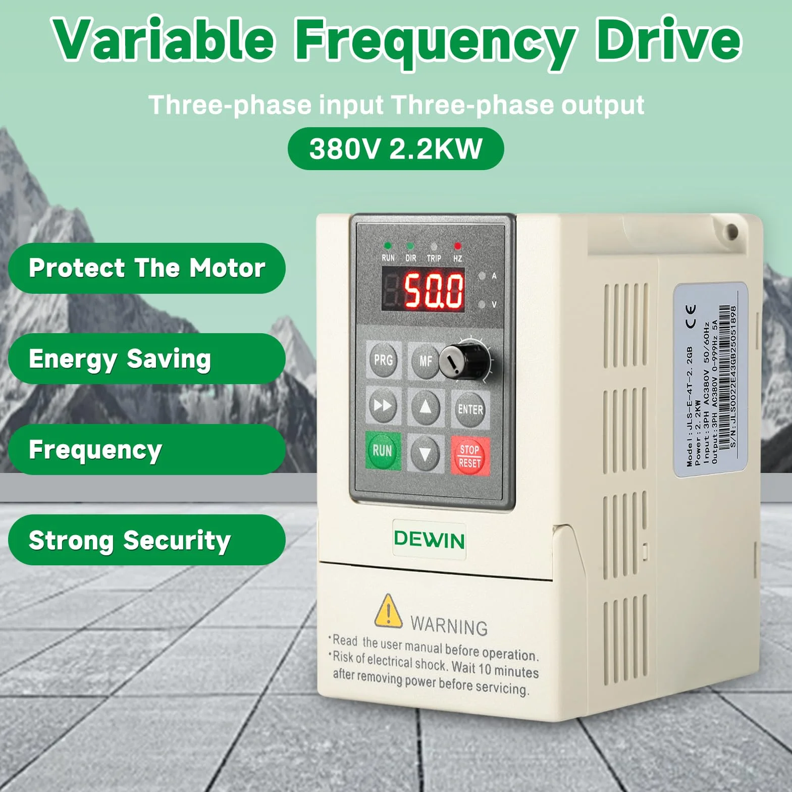 DEWIN Inverter per Motori Trifase 380V 2.2KW Azionamento a Frequenza Variabile VFD 380V Ingresso trifase Uscita trifase Convertitore di Frequenza VFD Regolatore di velocità del Motore(Size : 2.2kW)