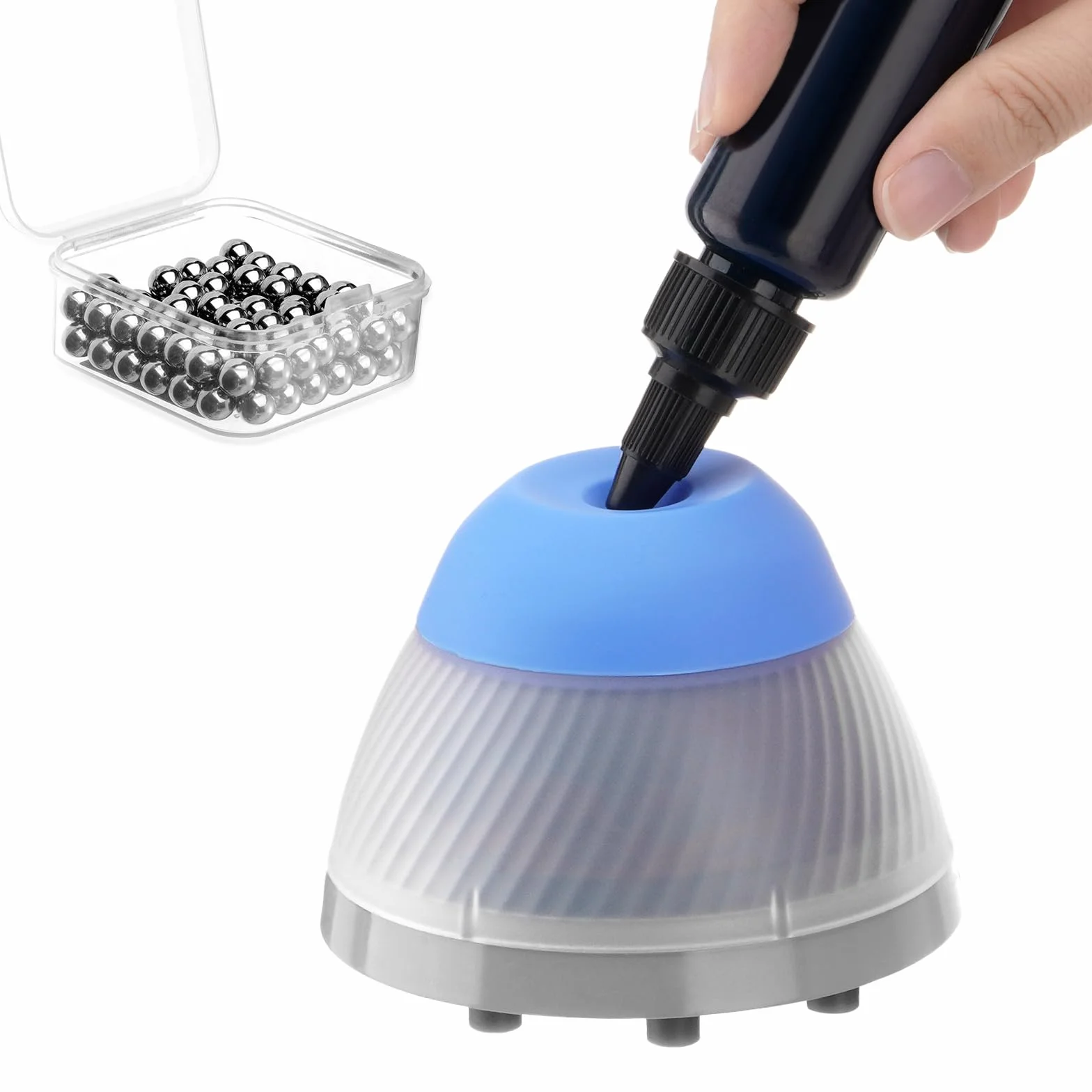 4E's USA Set di mini mixer a vortice da laboratorio e sfere in acciaio: shaker per vernice con 5000 giri/min, diametro orbitale 6 mm, piede antiscivolo e motore senza spazzole, ideale per tubi, smalti