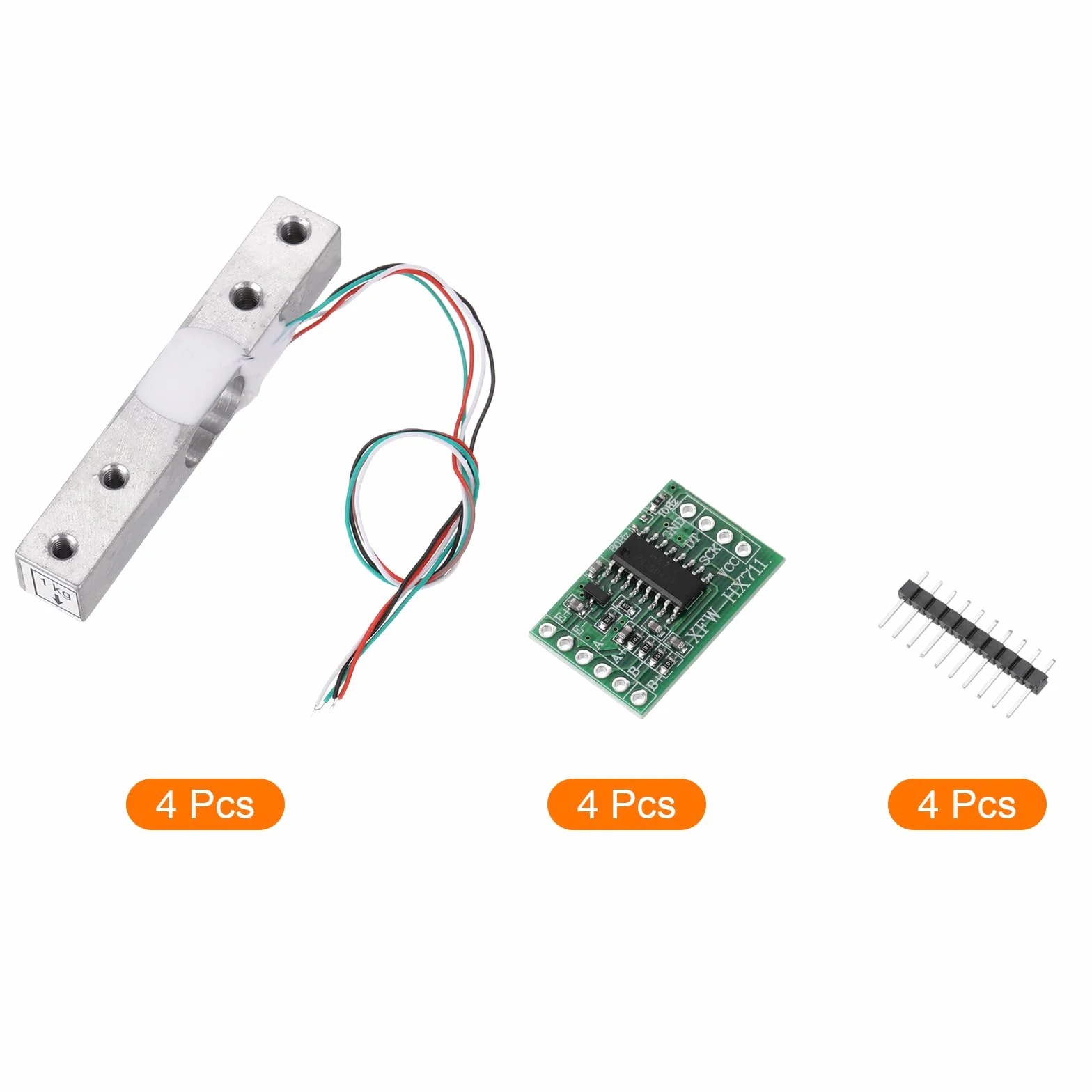 QUARKZMAN Sensori di Pesatura, 4 Set Sensore Peso Cella Carico Digitale 1Kg + Modulo Hx711 Sensore Pesatura 24 Bit Precisione A/D Doppio Canale per Kit Bilancia Cucina Elettronica Portatile