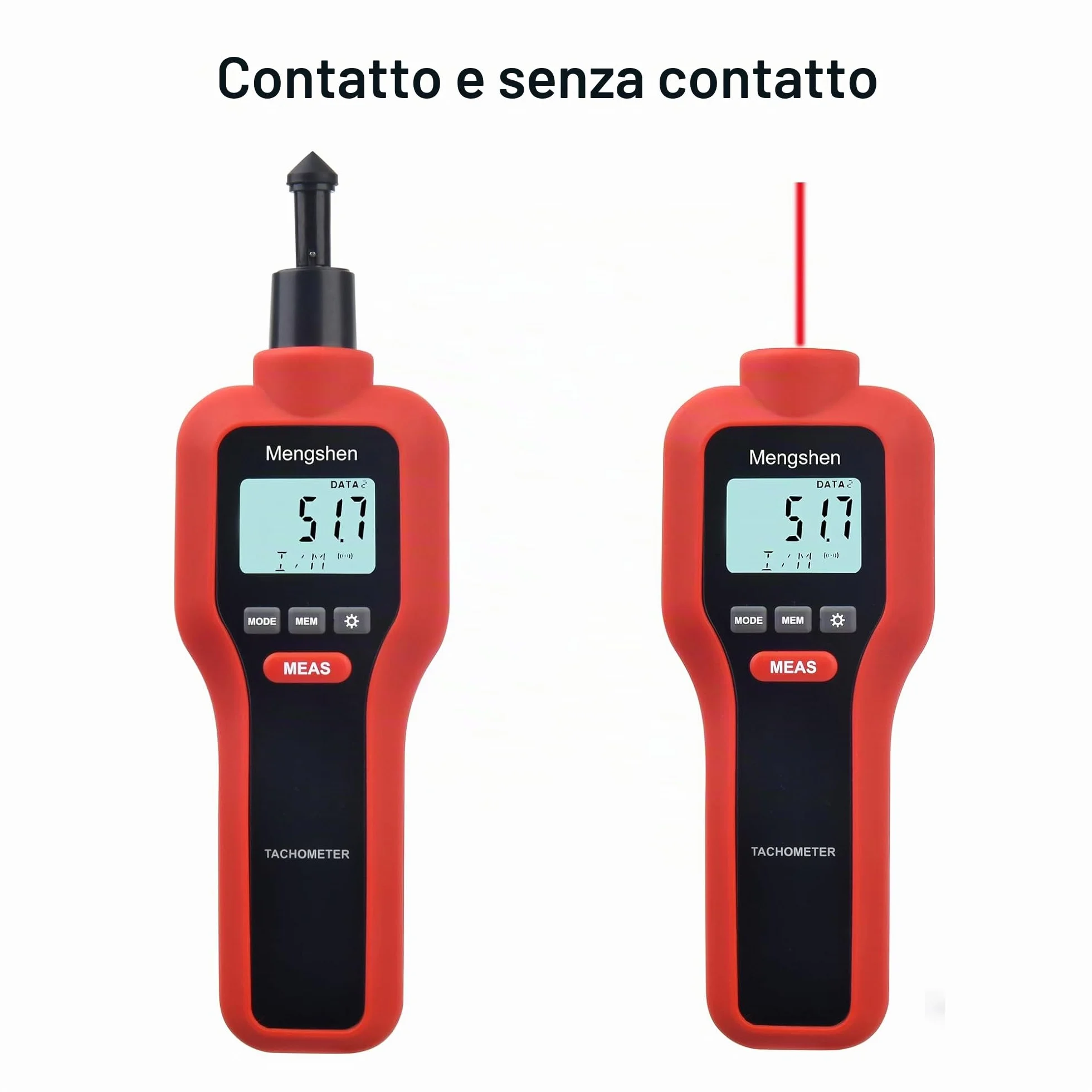 Mengshen TH522 Tachimetro Digitale, 2 in 1 Tester di rotazione del misuratore di velocità senza contatto e contatto