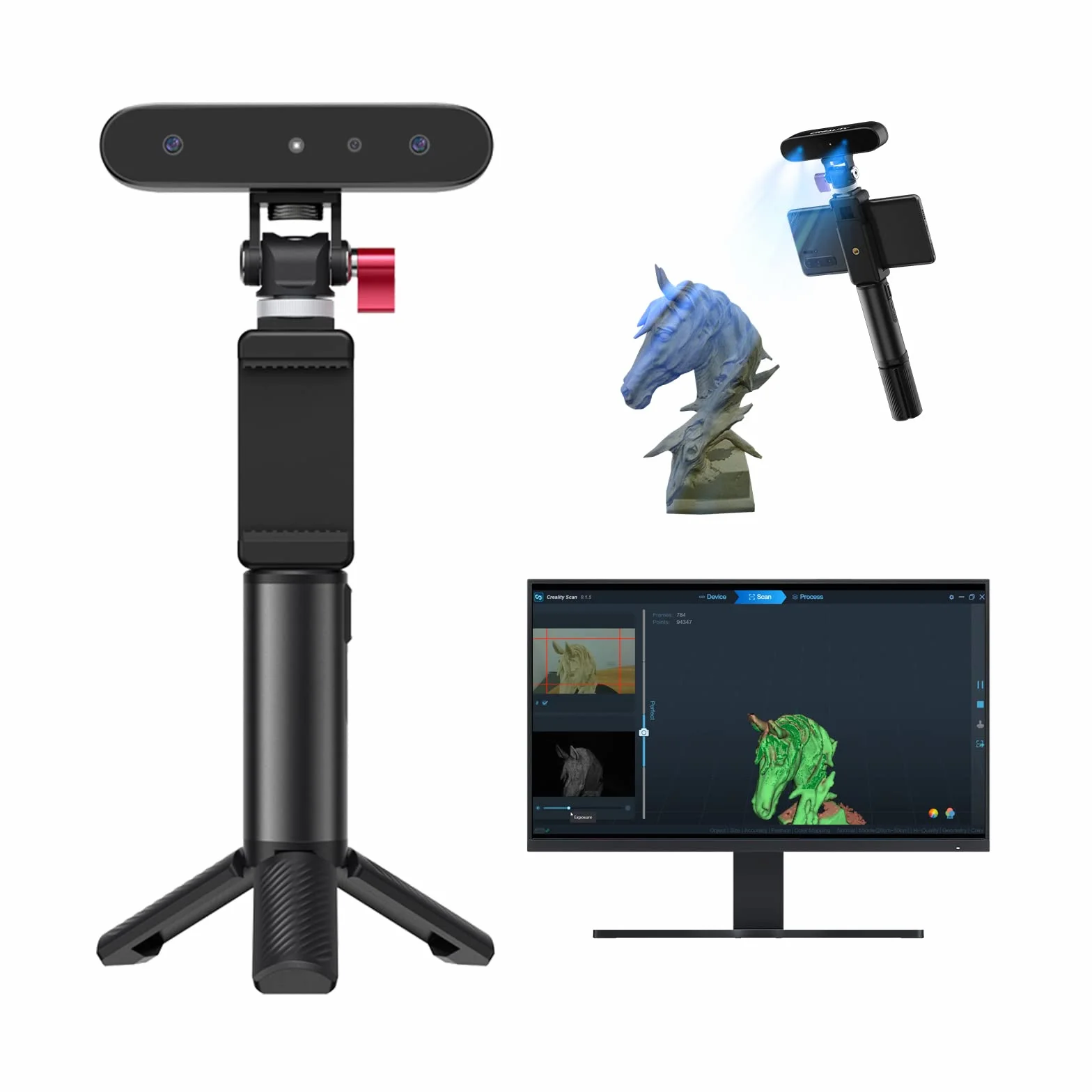 Creality - Scanner 3D CR-Sscanner Ferret per stampa 3D, aggiornamento manuale con 30 FPS ad alta velocità di scansione, doppia modalità, precisione 0,1 mm per Andriod Phone PC Win 10/11