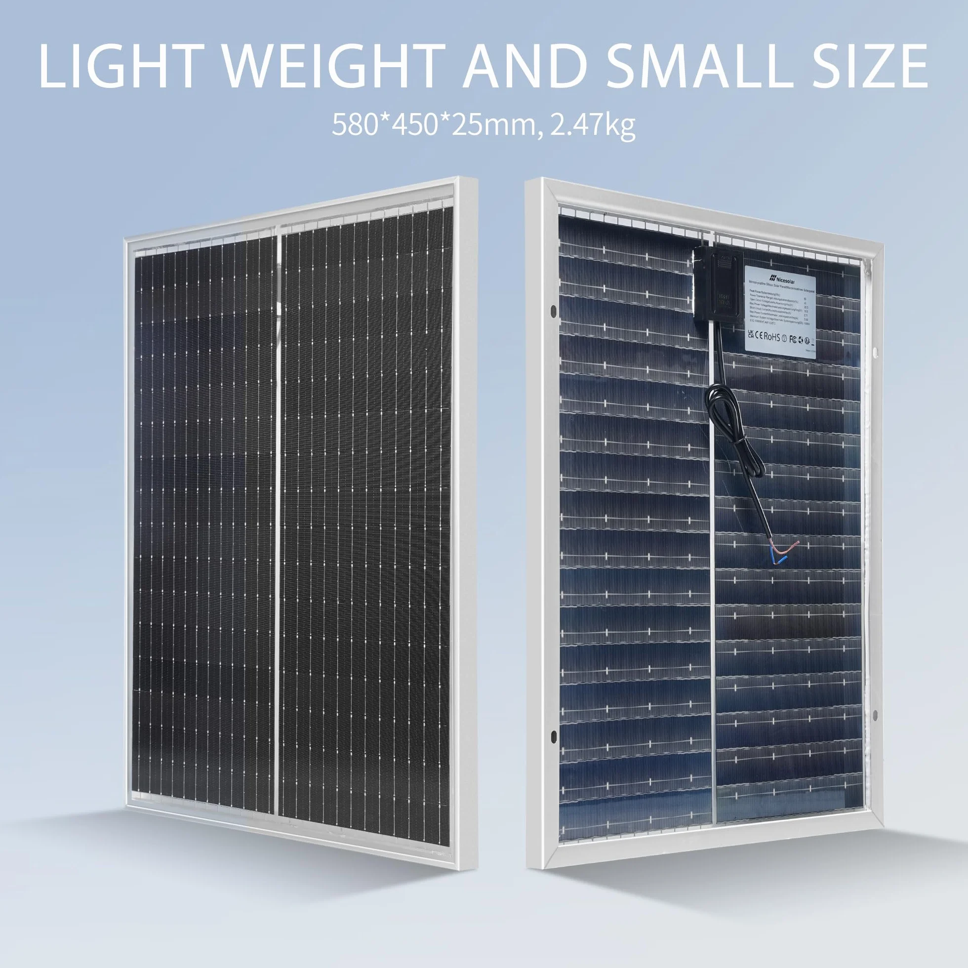 Nicesolar Pannello solare mono da 50 W, 12 V, pannelli solari monocristallini, per carica di energia indipendente da 12/24 Volt, per campeggio