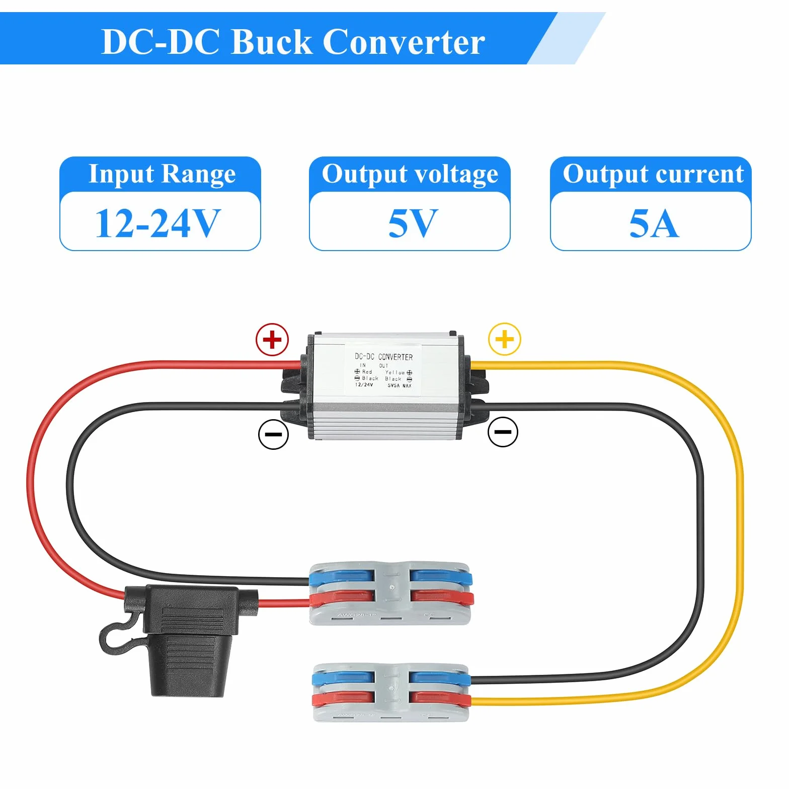 Step Down DC DC Converter Buck 12V/24V to 5V 5A 25W