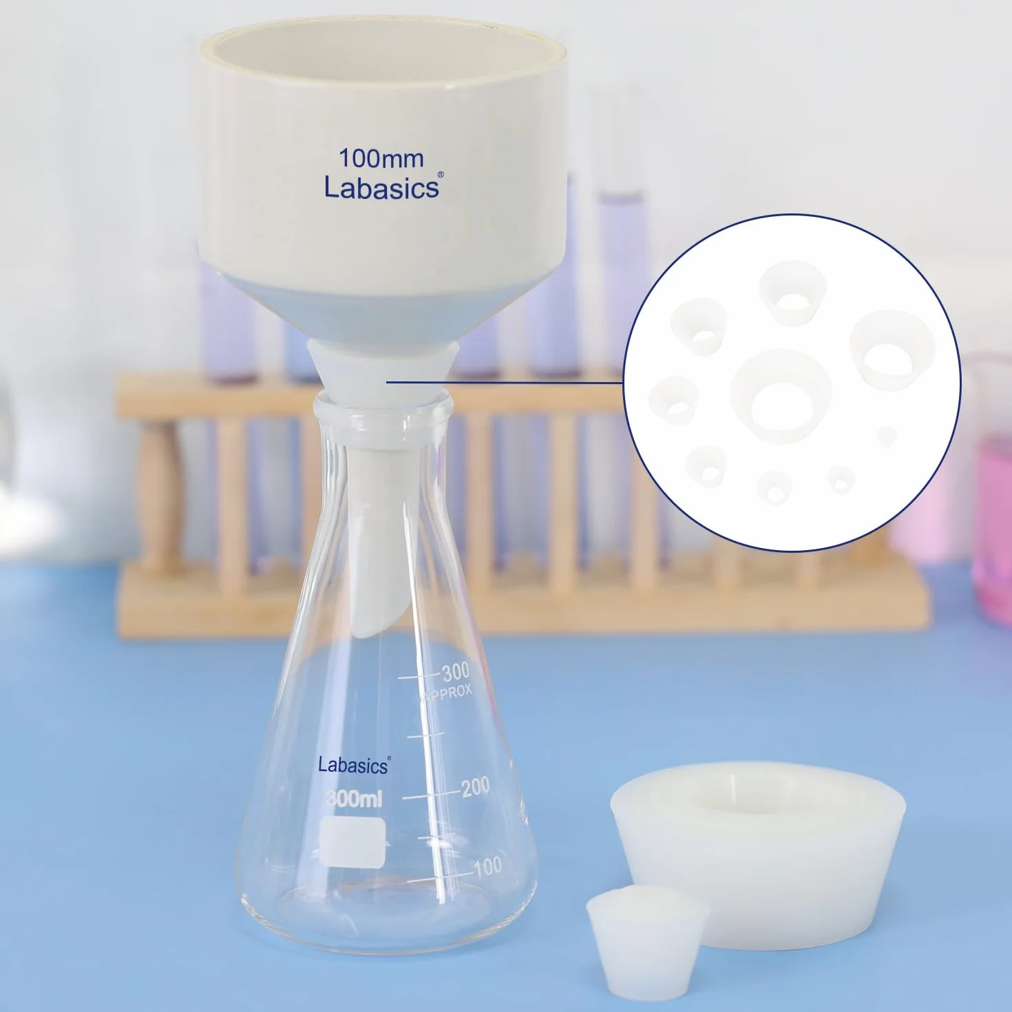 Labasics Coni Adattatori per Filtri Set da 9, Collare Affusolato Resistente Tappo in Silicone per Fiaschette a Imbuto Buchner