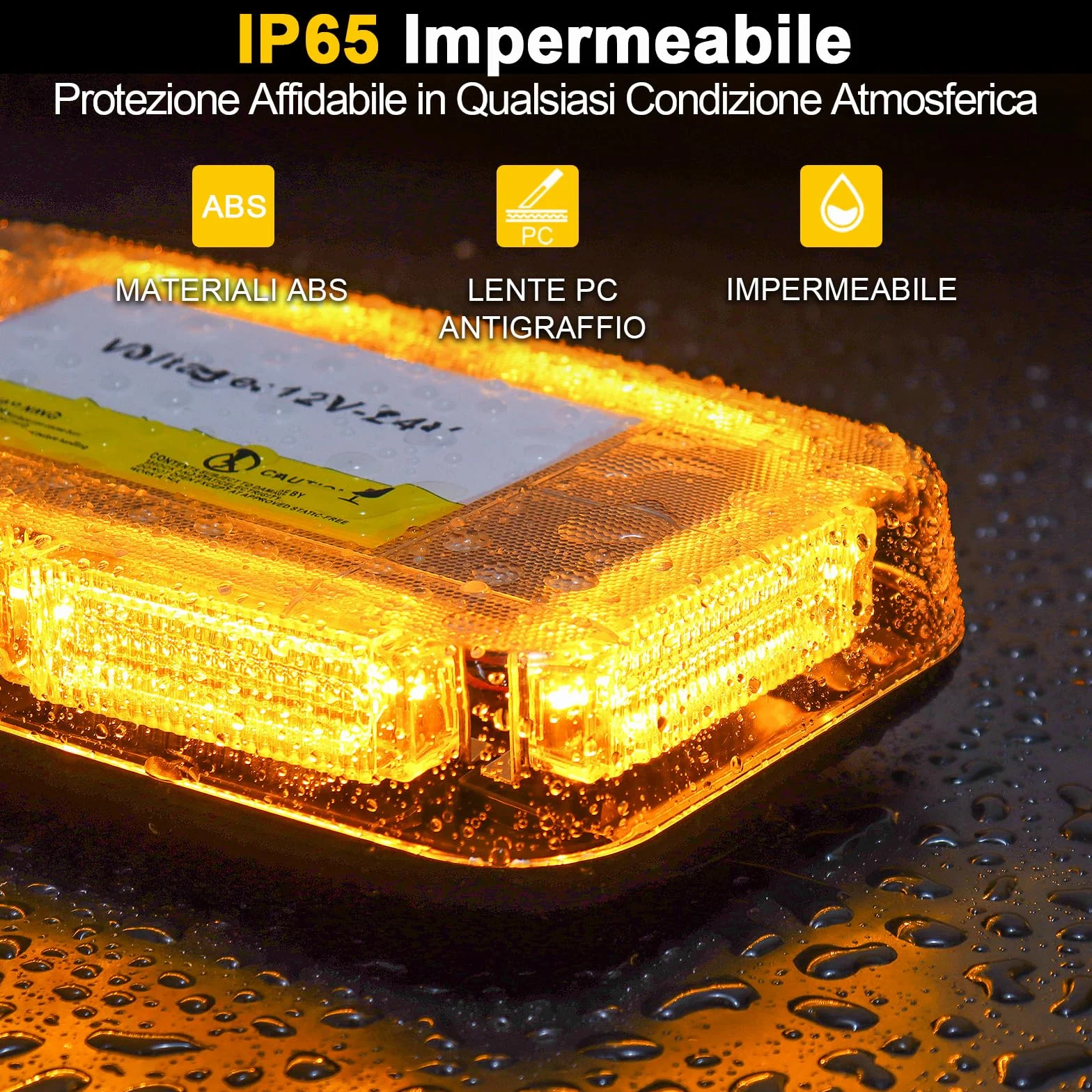 Lampeggiante Arancione a 90 LED con Magnete - Luce di Avvertimento 12V 24V, Cavo da 3 m, Impermeabile IP65, 16 Modalità per Camion, Attrezzature Edili, Agricoltura
