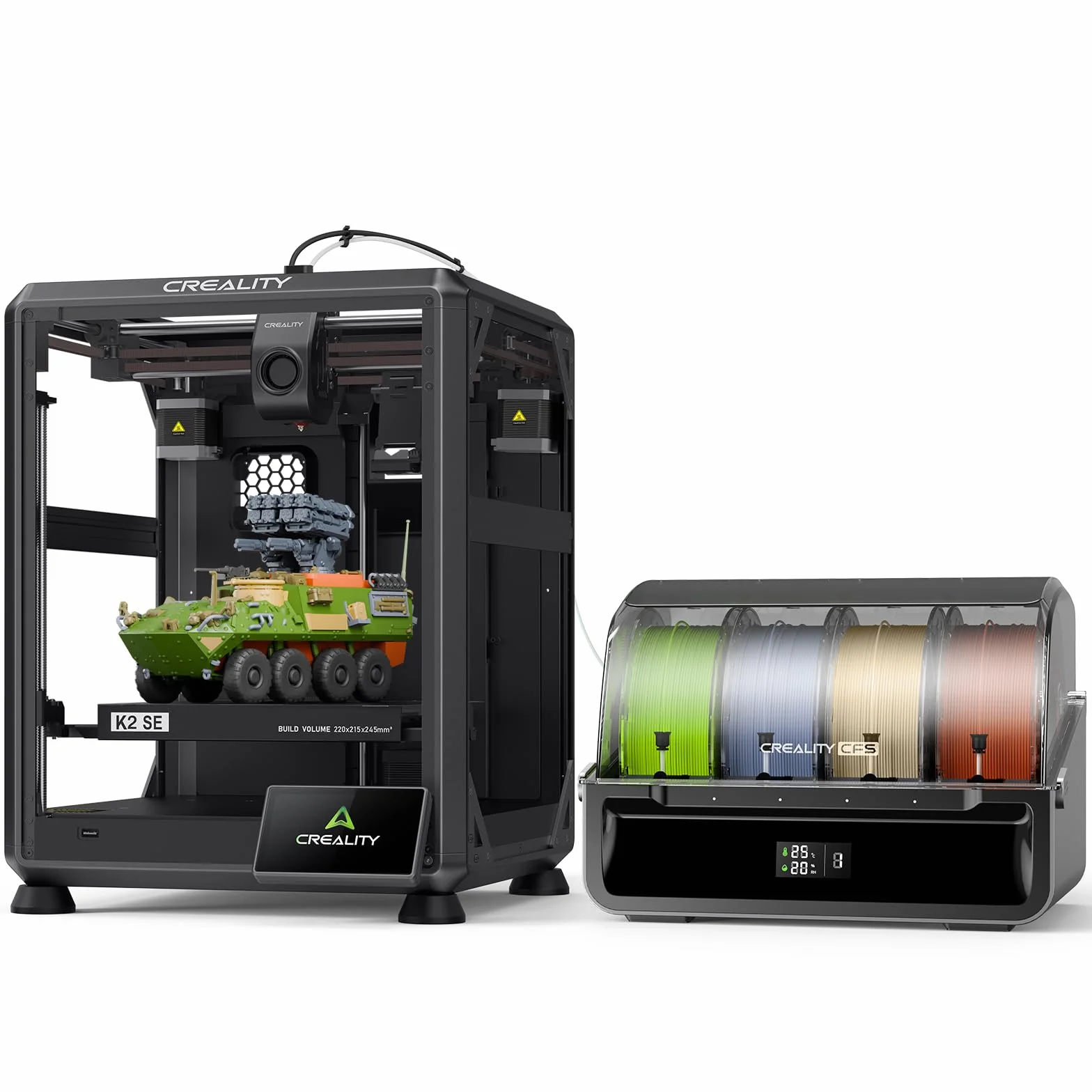 Creality K2 SE Combo Stampante 3D - Max Stampa 500mm/s, Leveling Automatico Totale, Stampa Multicolore con CFS, Telaio Metallo Solido, Estrusore Diretto, 220×215×245mm