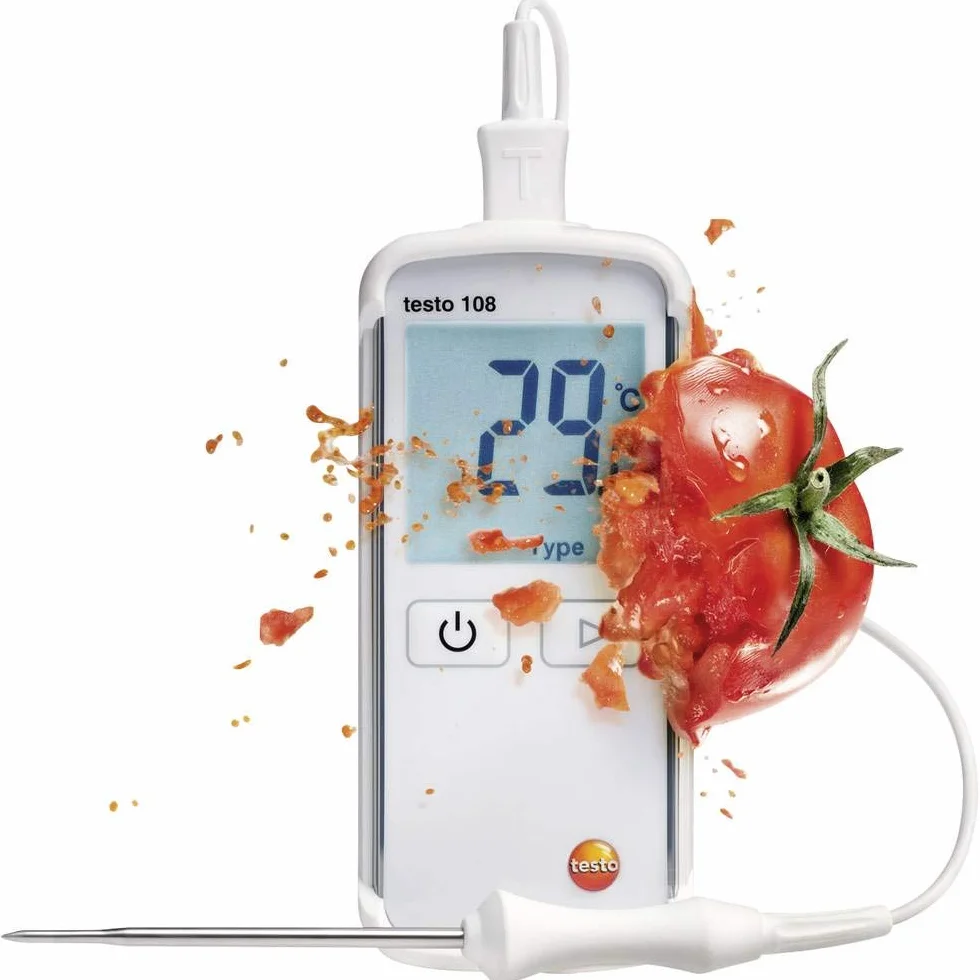 Testo 0563 1080 108 Termometro impermeabile con sonda termocoppia tipo T e K, custodia morbida, protocollo taratura