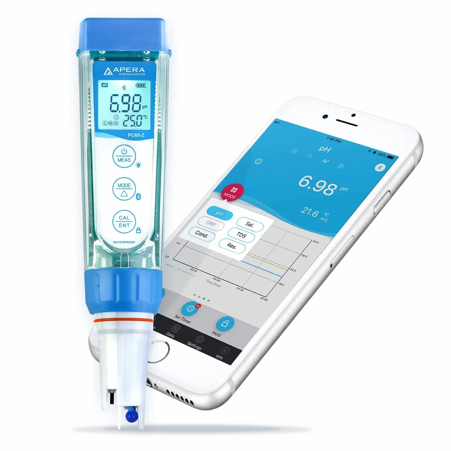 Apera Instruments PC60-Z Smart 7 in 1 - Misuratore di parametri multipli (supportato da ZenTest Mobile App)