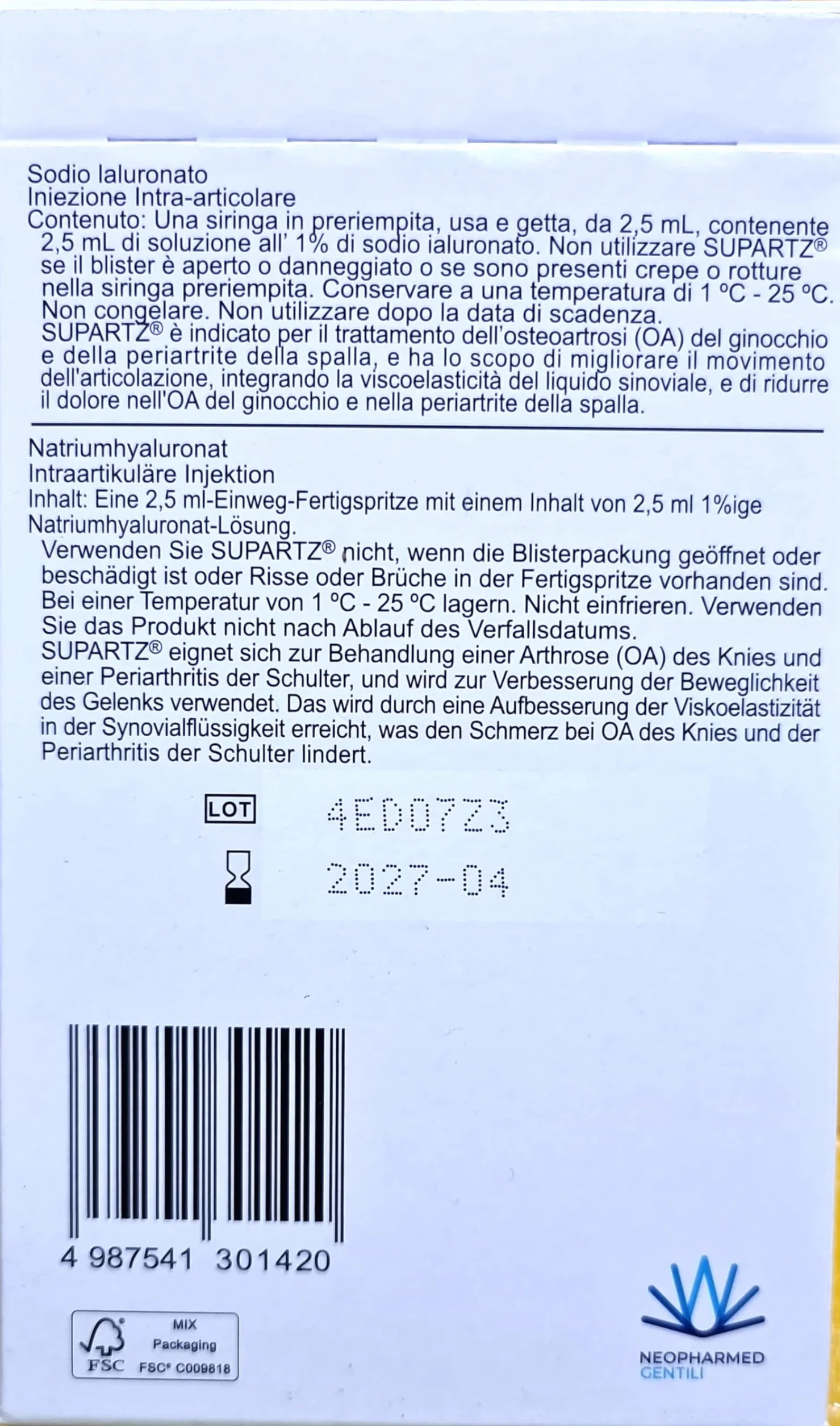 MDM Siringa Intra-Articolare Supartz, 2.5 Millilitri, 3 Siringhe