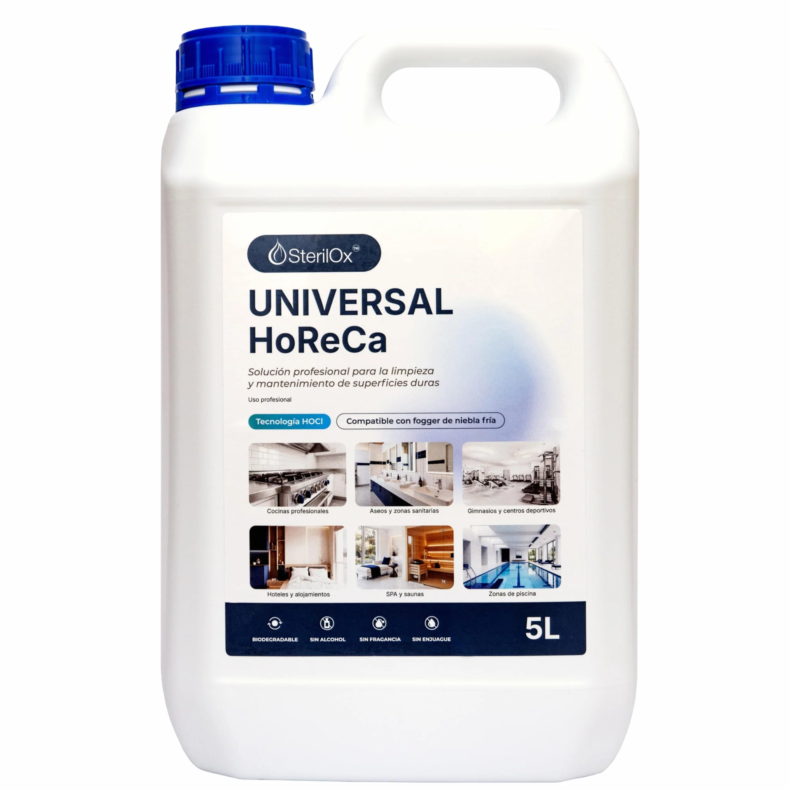 Universal HoReCa 5L - Prodotto Professionale per la Pulizia con Acido Ipocloroso HOCl - Senza Alcol, Senza Risciacquo - Per Cucine, Hotel, SPA, Palestre - Compatibile con Fogger