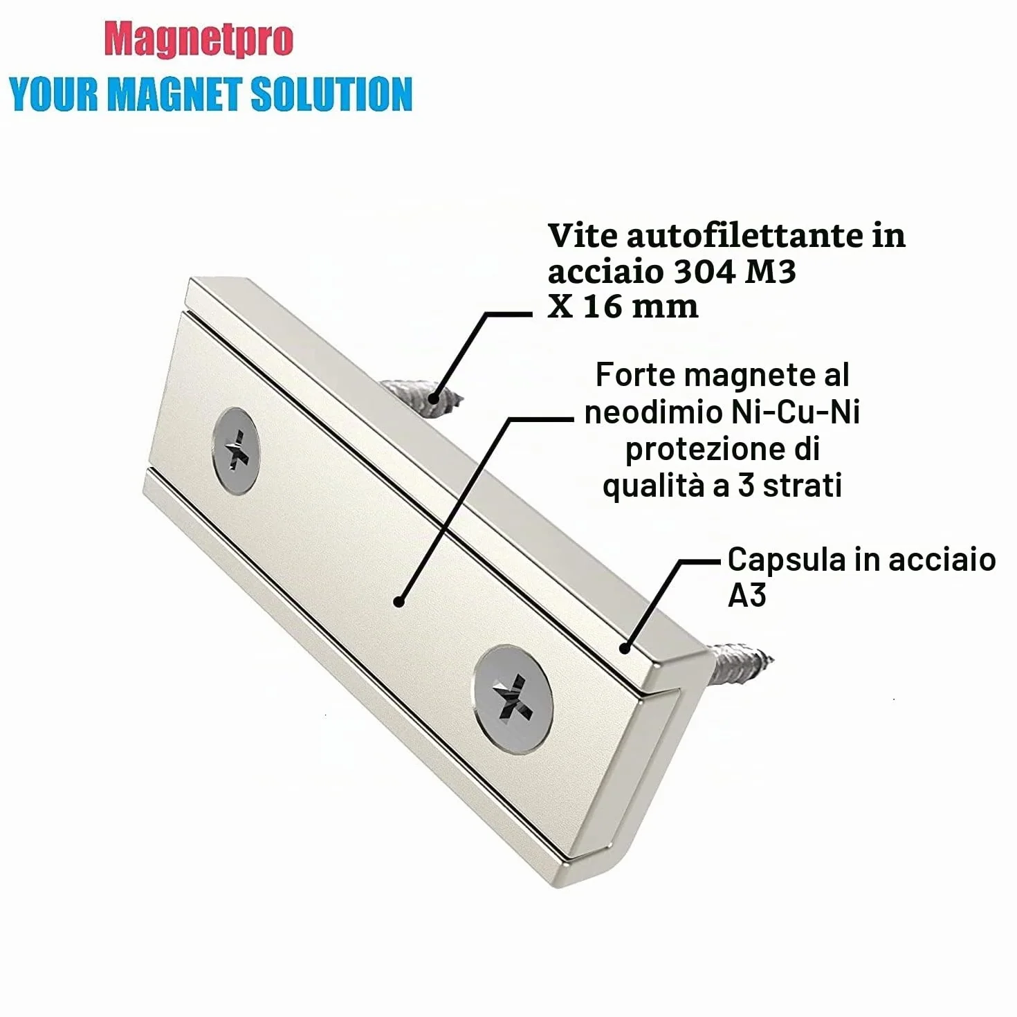 Magneti rettangolari 20 kg 40 x 13,5 x 5 mm con foro svasato e capsula per uso domestico e industriale