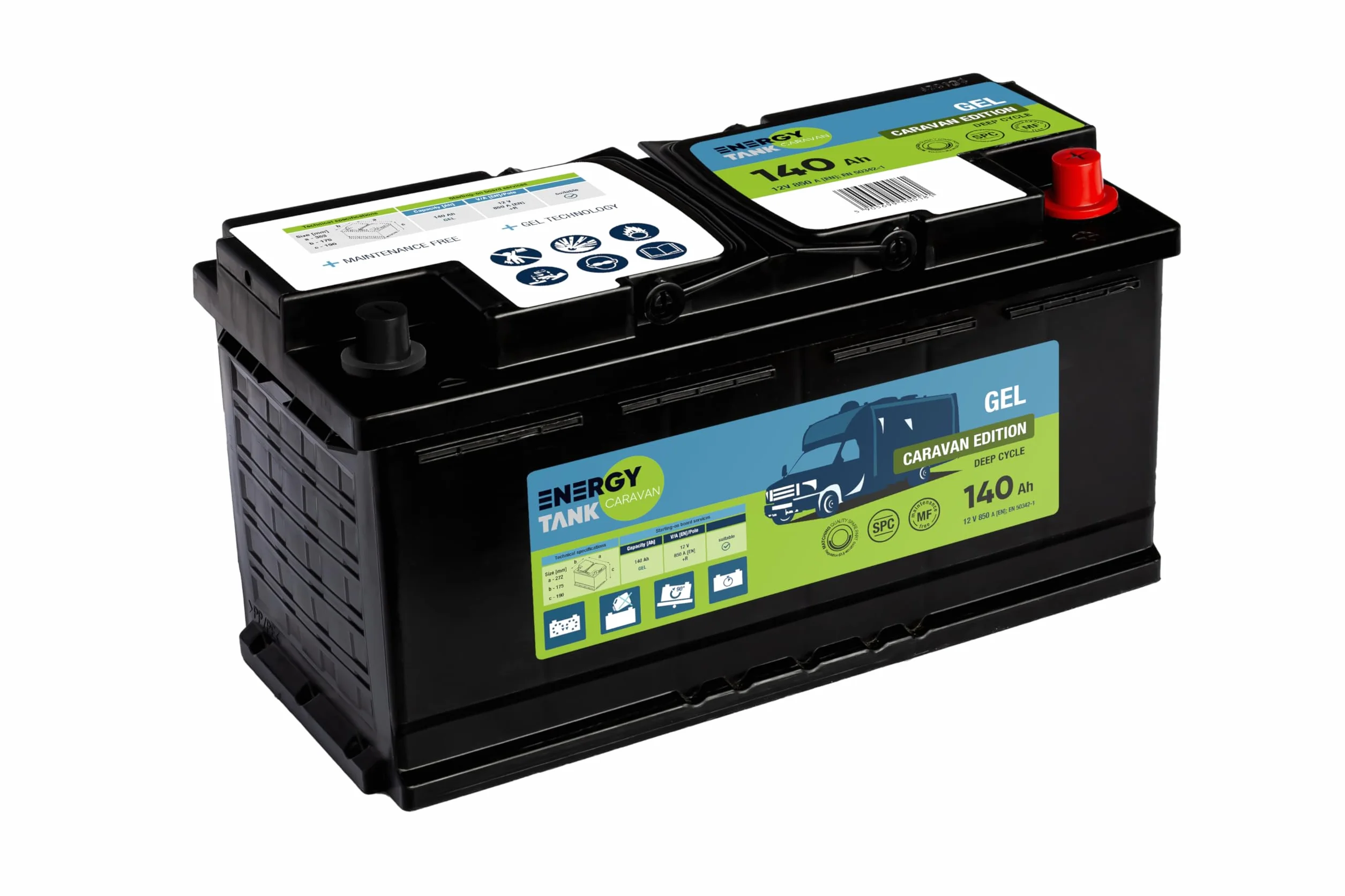 Batteria Gel 12 V 140 Ah – modello da campeggio mobile e stazionario – Gel per camper – per auto e roulotte – protetta da vibrazioni e urti
