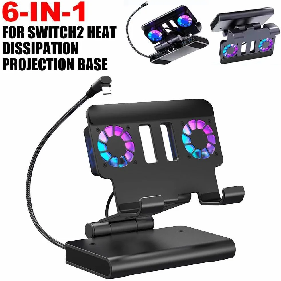 Dock di espansione di raffreddamento USB per Nintendo Switch 2, per doppia ventola in lega di alluminio con supporto 4K 144Hz, per uso domestico e in viaggio dal design compatto