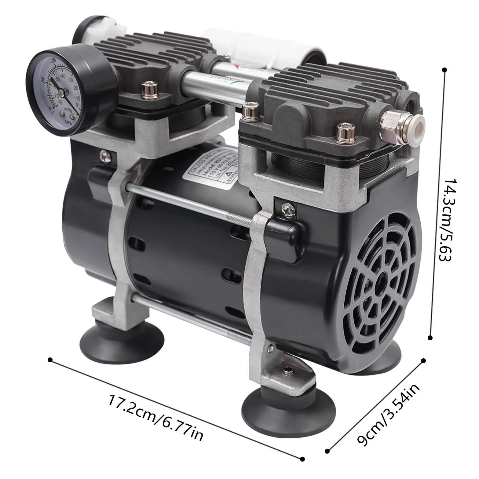 Pompa a vuoto senza olio 45L/min con lega di alluminio, doppio pistone, motore in rame da 150 W e protezione contro il surriscaldamento, pompa a vuoto industriale silenziosa per laboratorio, medicina