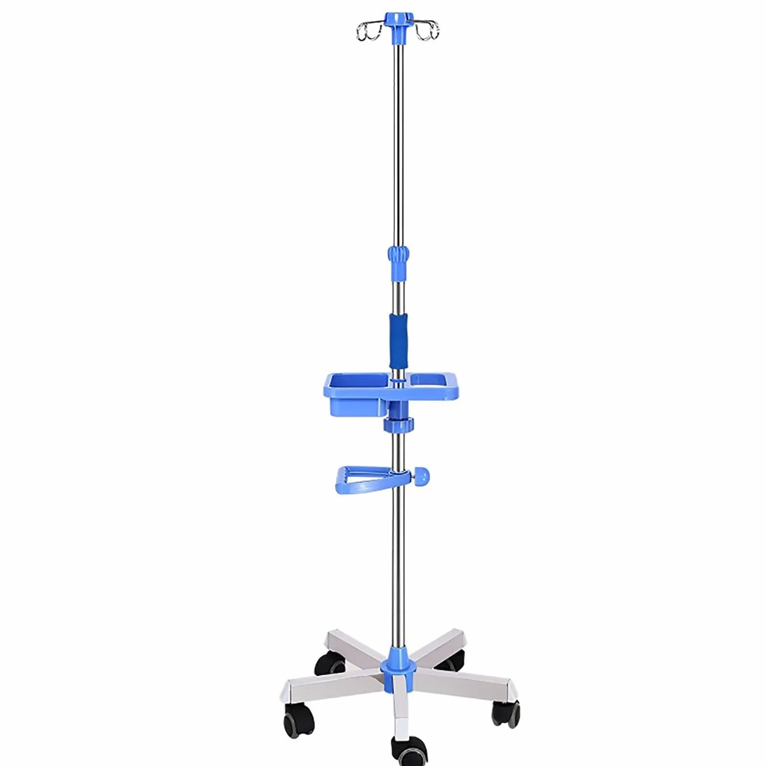Asta per flebo in ACCIAIO INOX, deflussori per flebo con 4 ganci in plastica e 5 ruote piroettanti (Size : Square Plate)