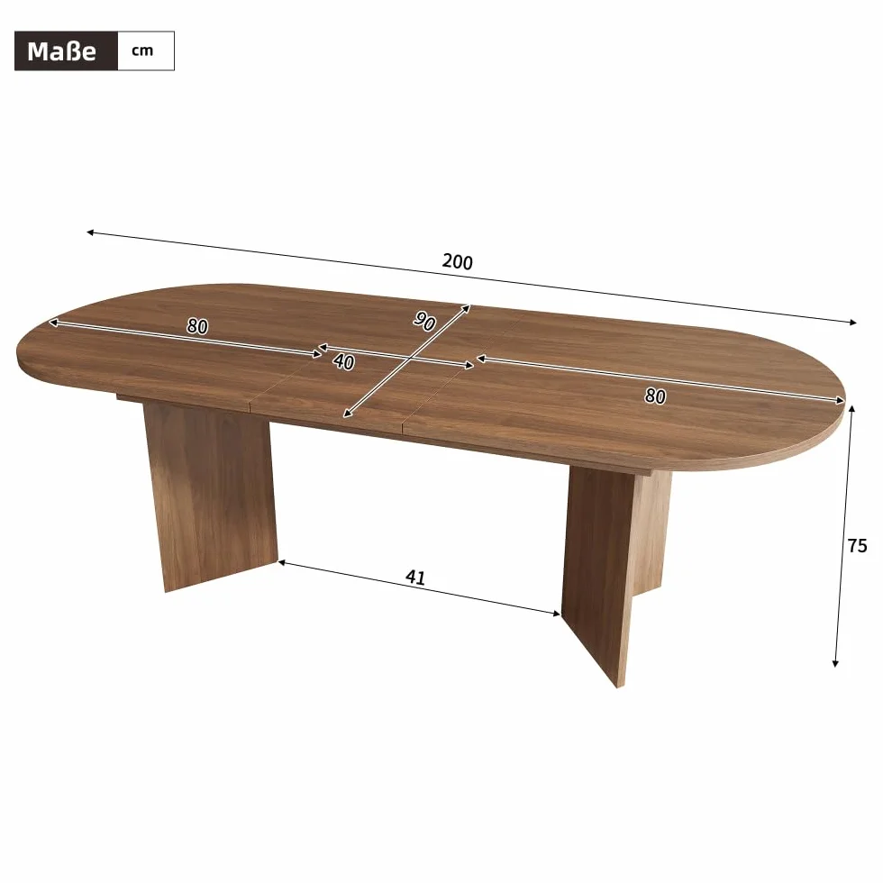 Muskel Tavolo da pranzo ovale allungabile 160 – 200 x 90 cm, moderno tavolo da pranzo adatto per 4 – 8 persone, robusto tavolo da cucina, tavolo ispessito salvaspazio (noce, 160 – 200 cm)