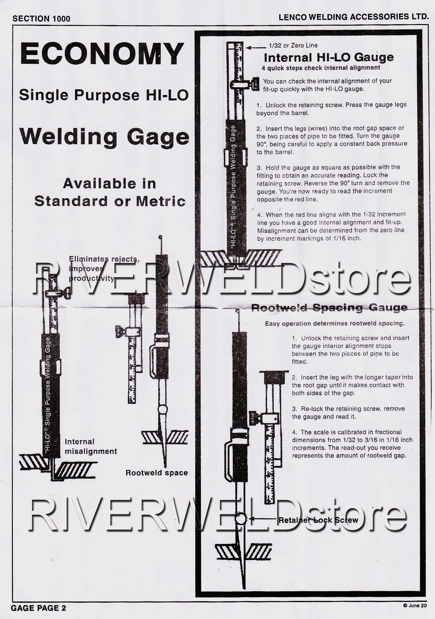 RIVERWELD Calibro per saldatura Hi-lo Controlli interni del gap di radice a scopo singolo Disallineamento interno Altezza Spessore Segni in pollici