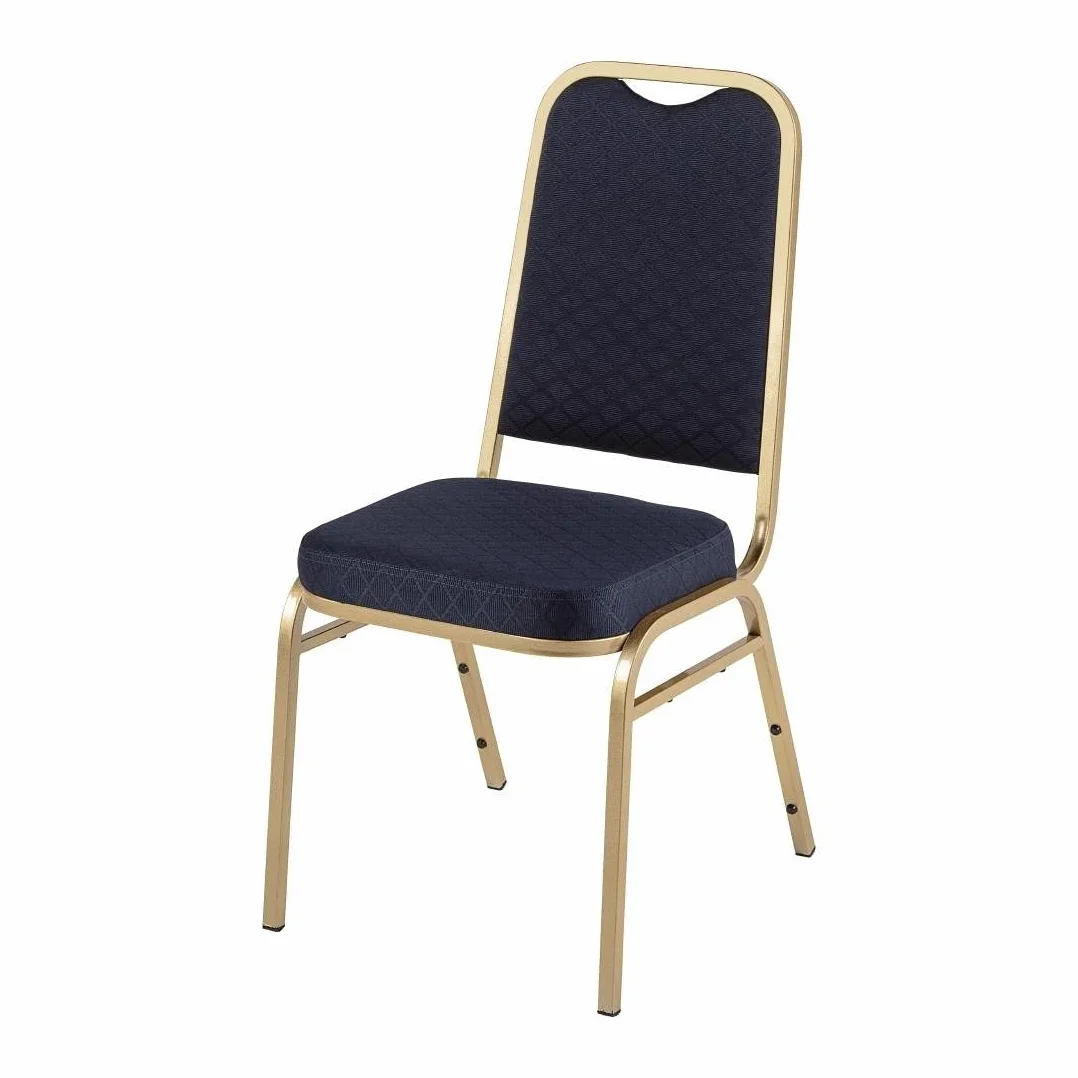 Bolero, DL015 sedia da banchetto, schienale quadrato, tessuto blu, struttura dorata (4 pezzi)