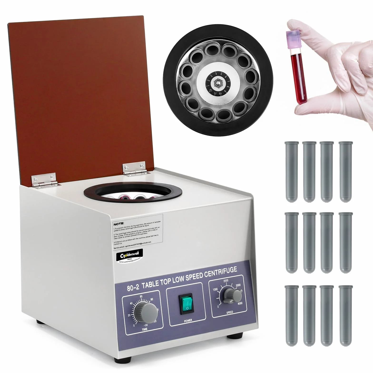 CGOLDENWALL Centrifuga da Laboratorio, 2325xg, 12*20ml, 4000rpm, Macchina Centrifuga da Banco PRP con Timer da 120 Minuti, Centrifuga da Tavolo Digitale al Plasma, Basso livello di Rumore e Vibrazioni