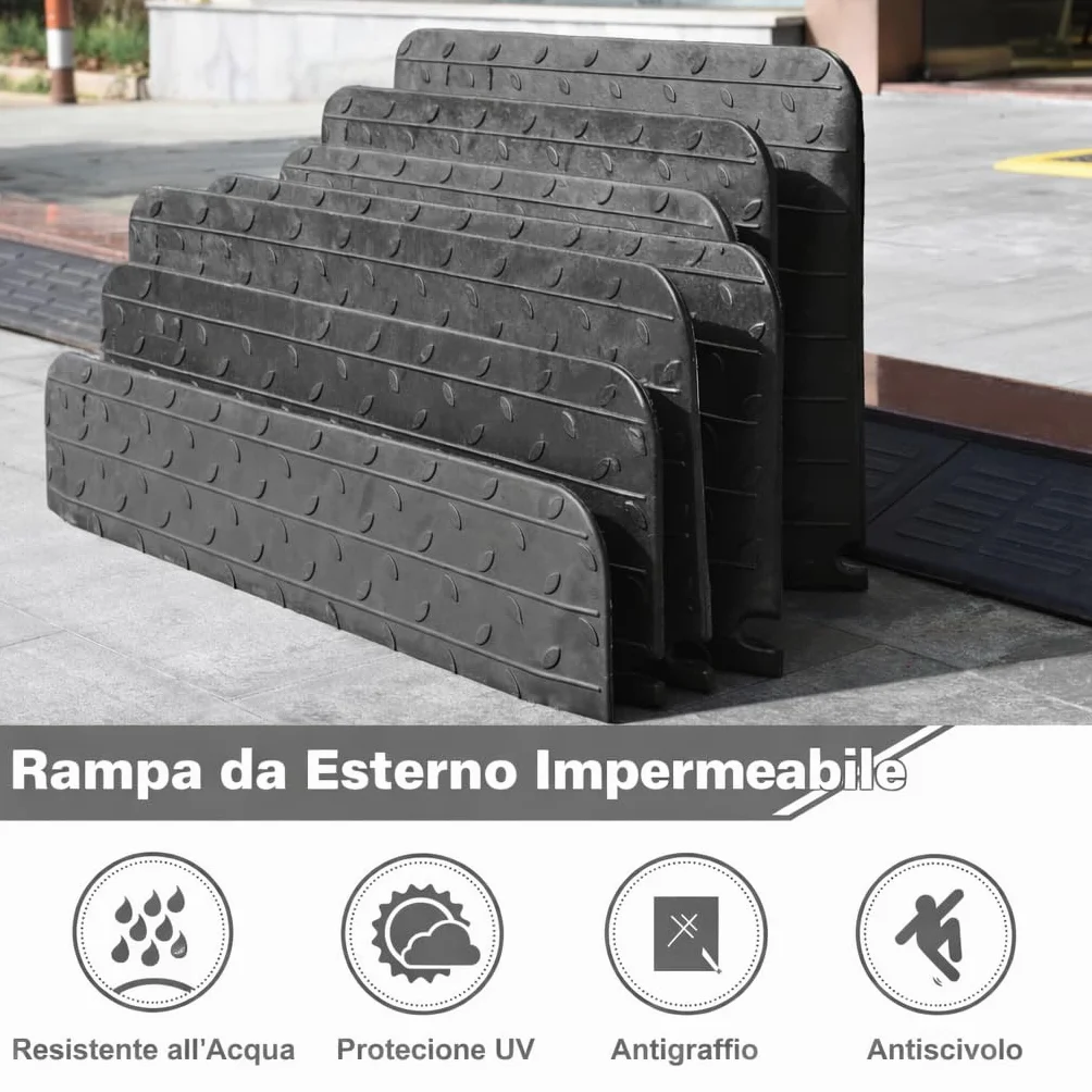 Rampe Antiscivolo in Gomma per Soglia della Porta con Capacità di Carico di 998Kg, Rampe Pesanti per Marciapiede per Sedie a Rotelle, Moto e Traffico Pedonale (6.4cm H, pezzi, 1)