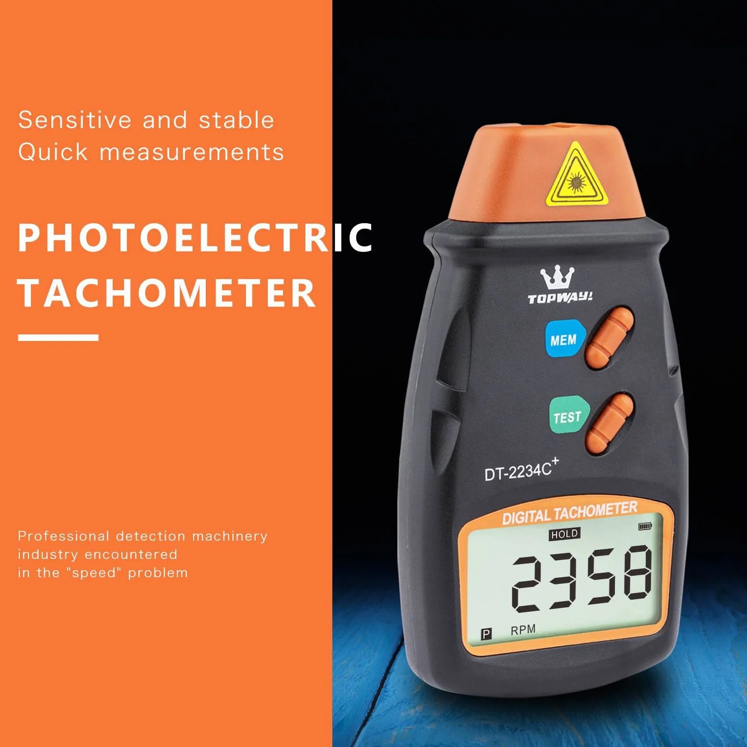 TOPWAY Tachimetro Digitale, DT-2234C + Contagiri Digitale Tester Senza Contatto con LCD Display, Raggio di Misurazione 2,5-99.999 RPM, per Veicoli Ruote Ventole