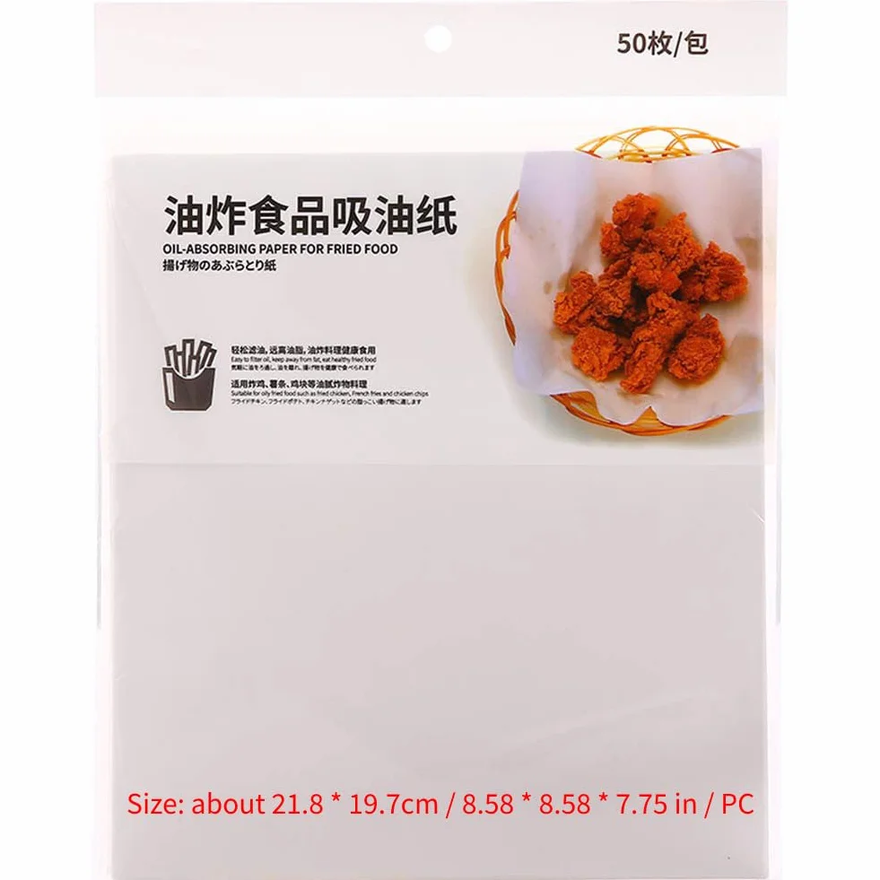 Fogli assorbenti olio, 50 pezzi Carta assorbente olio per ambiente cottura Carta da fritta Tempura filtro per barbecue fritta