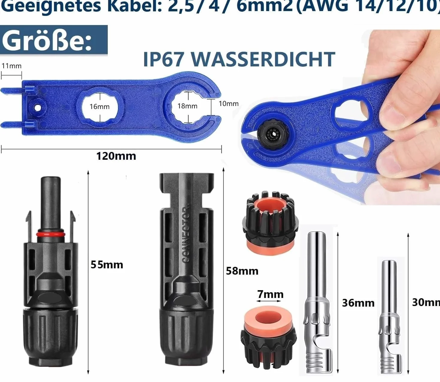 Set 18 paia connettori solari IP67 impermeabile spina PV 6mm2 4mm2 impianto solare