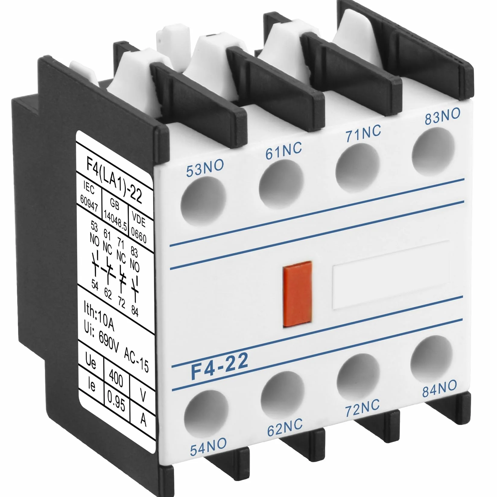 Heschen Blocchi di Contatti Ausiliari per Contattore AC, F4-22, 4 Poli, Contatti 2NO 2NC, Montaggio Frontale, Attacco a Vite, Compatibile con Contattore AC Serie CJX2