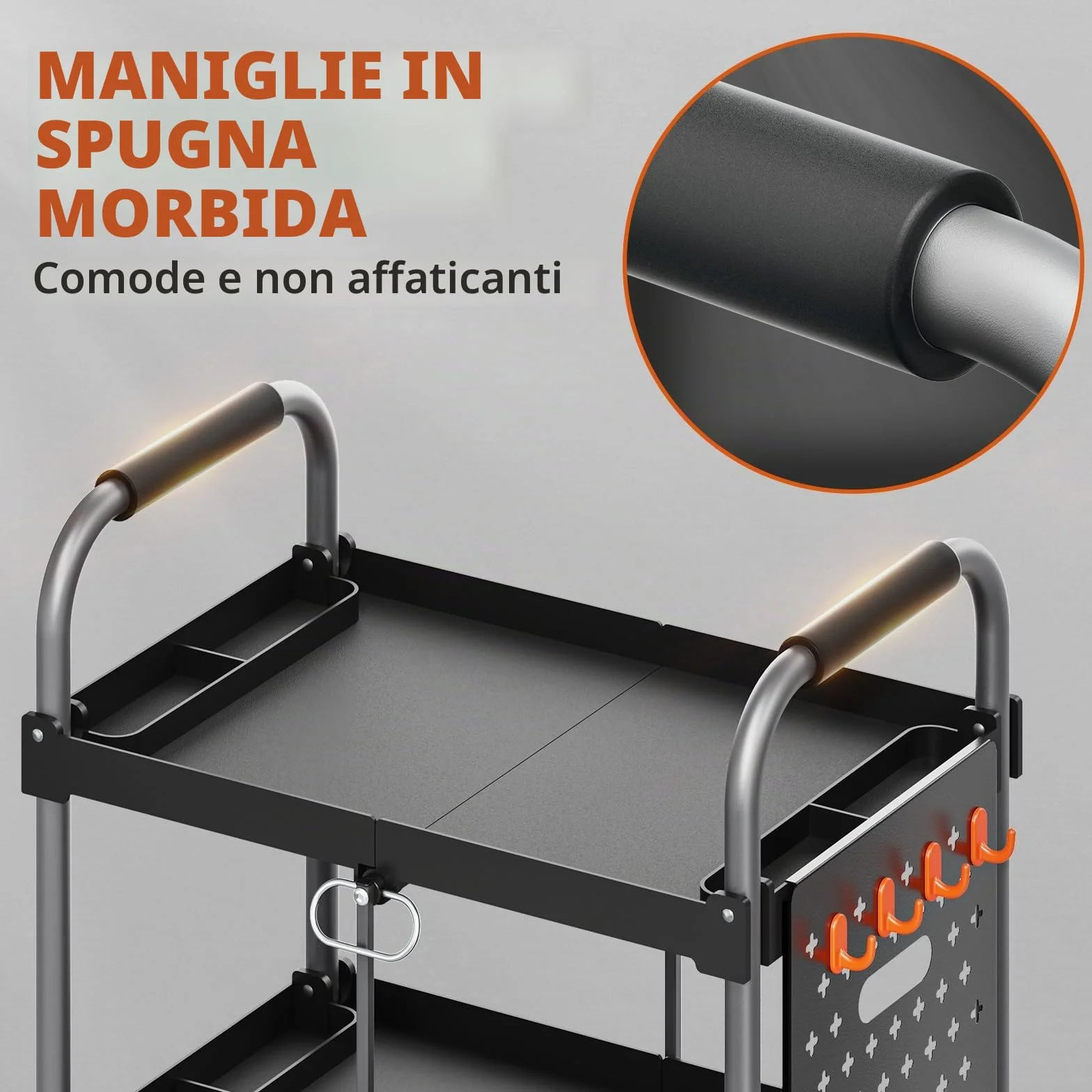 KINGRACK Carrello di Servizio Pieghevole a 3 Ripiani con Ruote e Maniglia Ergonomica, Carrello Portautensili Multiuso, Carrello Porta Attrezzi, Carrello Portaoggetti Casa Ufficio Garage Officina, Nero