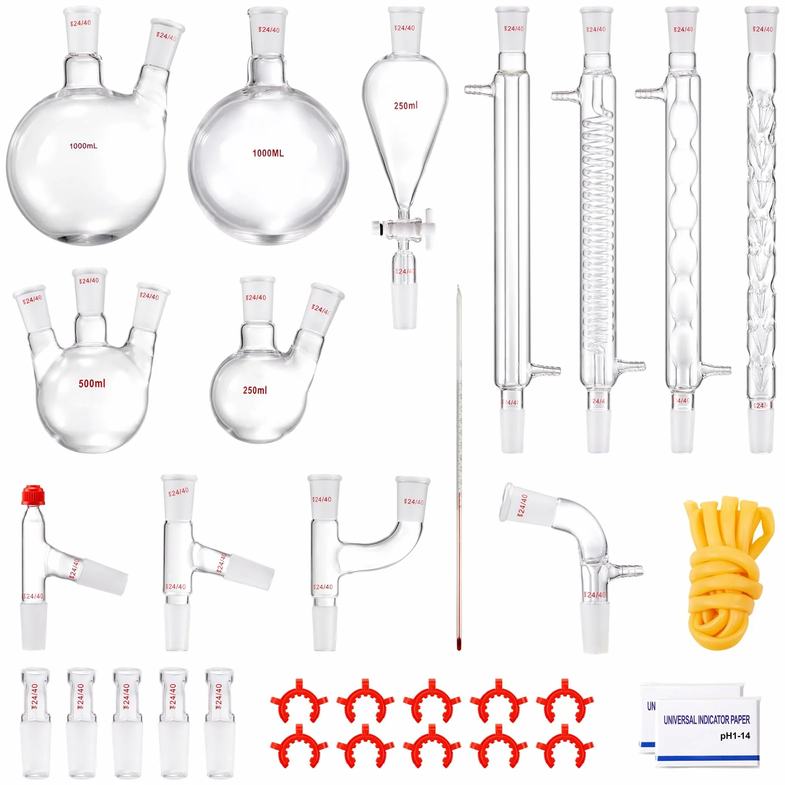 VEVOR Kit Vetreria da Laboratorio 32 Pezzi Kit di Distillazione per Chimica Organica Kit di Apparecchi di Distillazione Kit Vetreria da laboratorio Materiale Vetro da Laboratorio