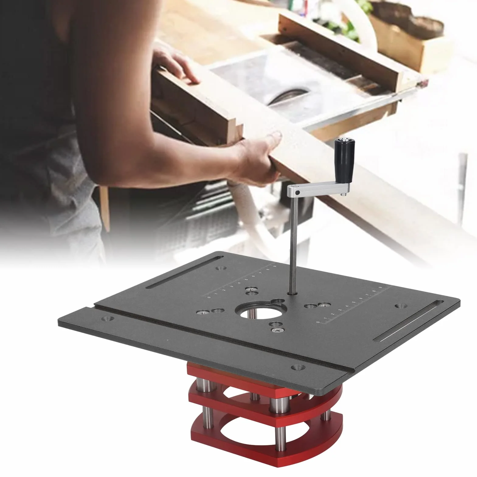 Kadimendium Router Lift Sollevamento Manuale Router Lift System Kit Router Table Saw Insert Base Plate Router Lift Base per Piccole Macchine Taglio (Nero)
