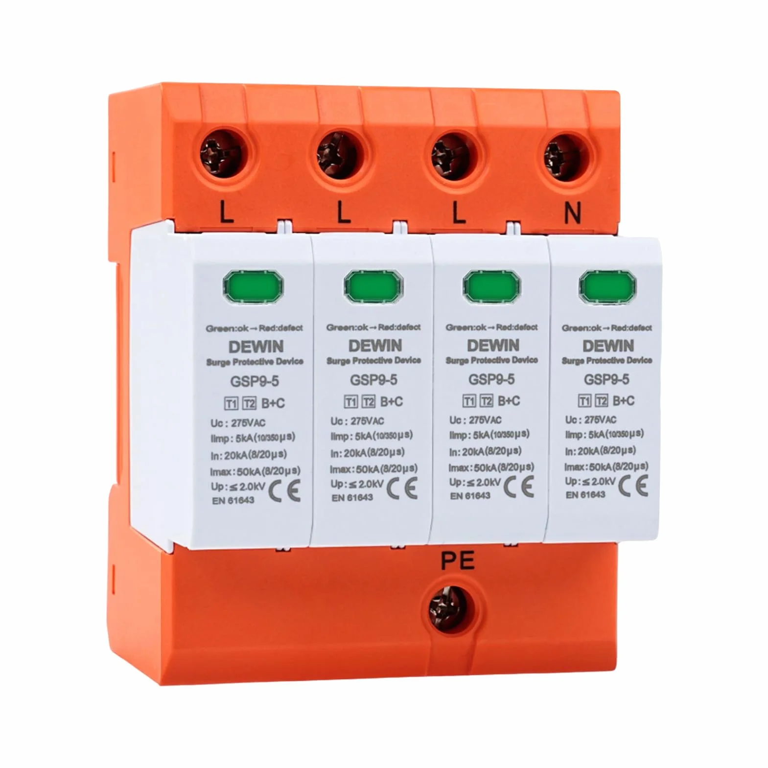 Scaricatore di Sovratensione Tipo 1+2 4P AC275V 20kA~50kA SPD Protezione Elettrica