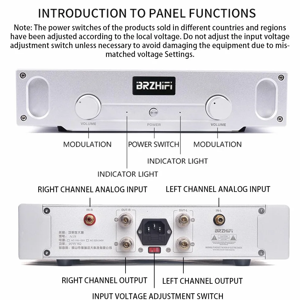 A1S 20W Amplificatore di Potenza HIFI Classe A Puro 2.0 Canali Amplificatore Audio per Casa (Argento)