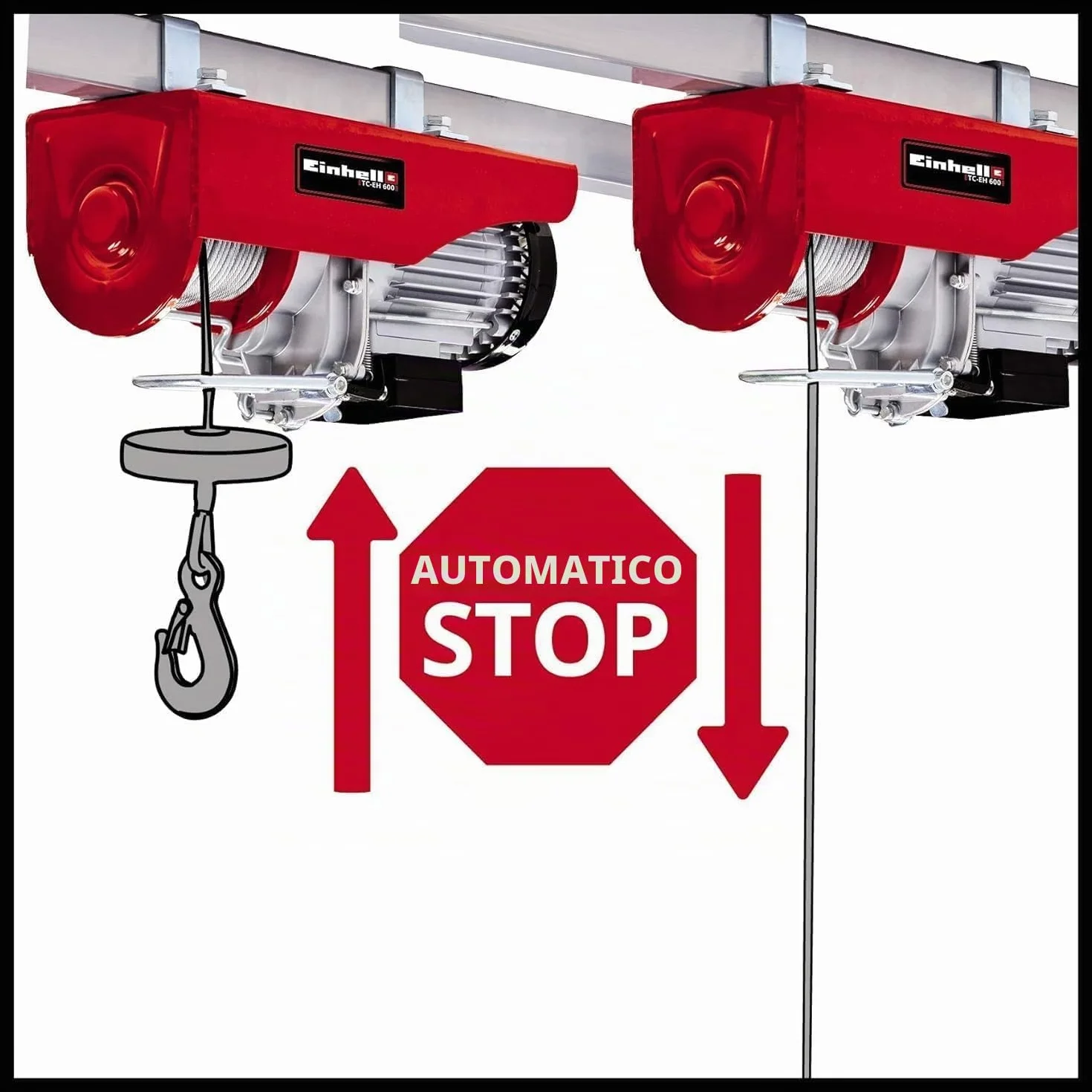 Einhell TC-EH 600 Argano elettrico (220-240 V, 50 Hz, 1050 W portata senza rullo guida 300 kg, portata con rullo guida 600 kg, cavo 18m)