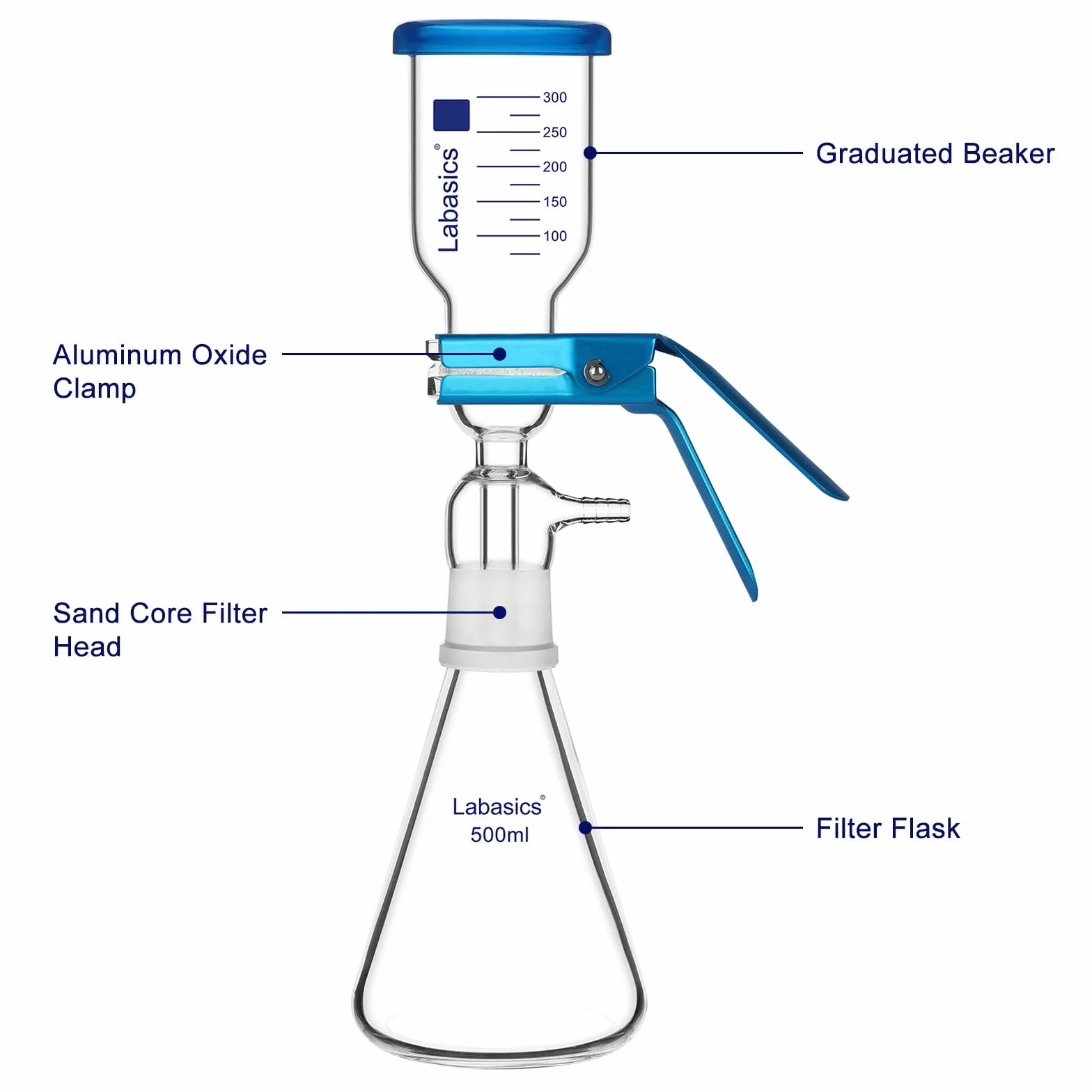 Labasics Apparato di Filtrazione a Vuoto, Vetro Borosilicato, Piastra Filtro 10μm, Matrazzo 500 ml, Becher 300 ml