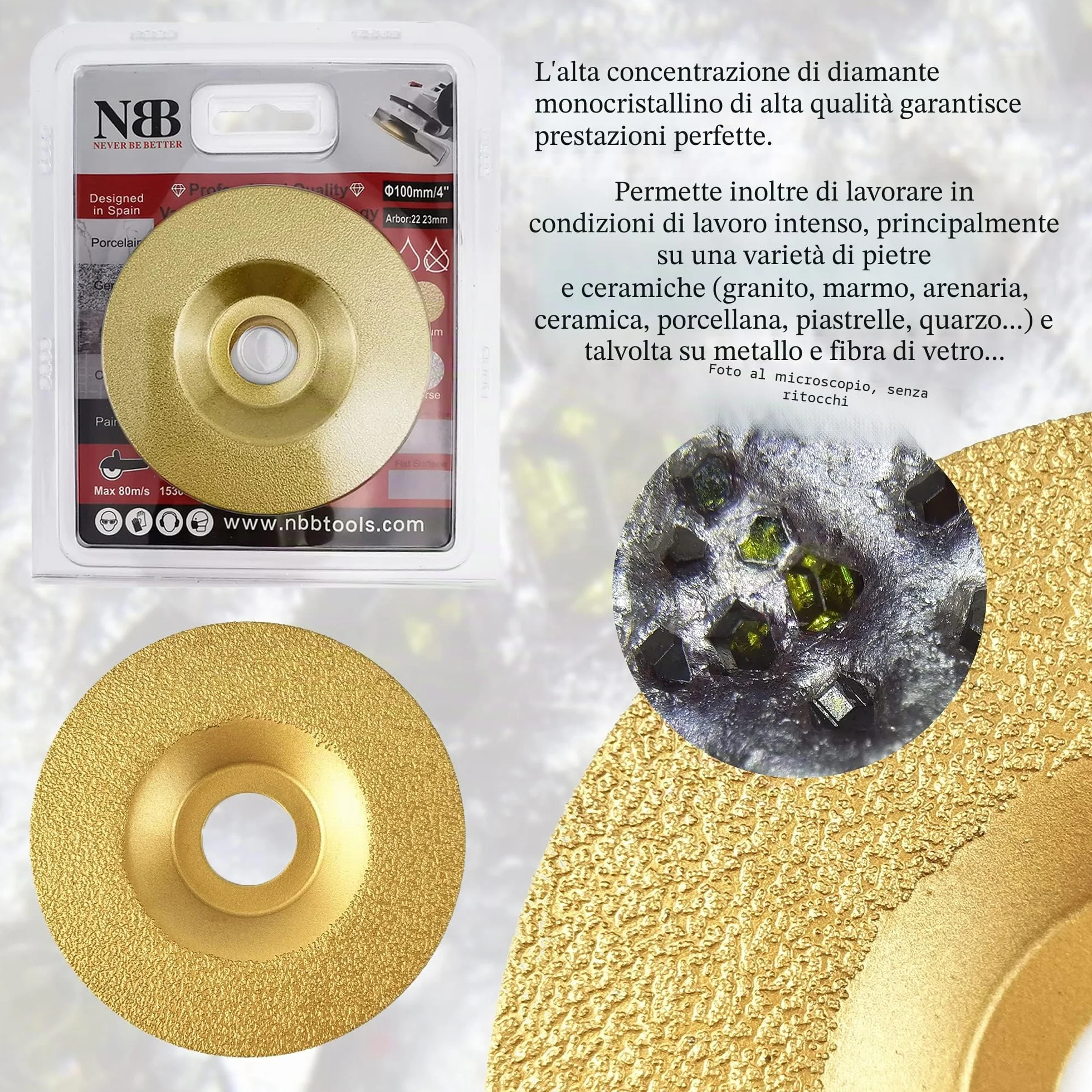 NBB Mola diamantata a tazza molatura su granito marmo ceramica piastrelle porcellana pietra muratura Metallo Vetro per macinazione a secco albero 22,23mm collegato a smerigliatrice angolare(Medio,1)